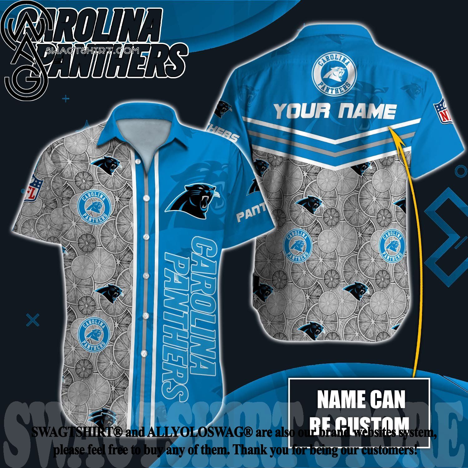 Custom Name Carolina Panthers Hawaiian Shirt NFL Football Aloha