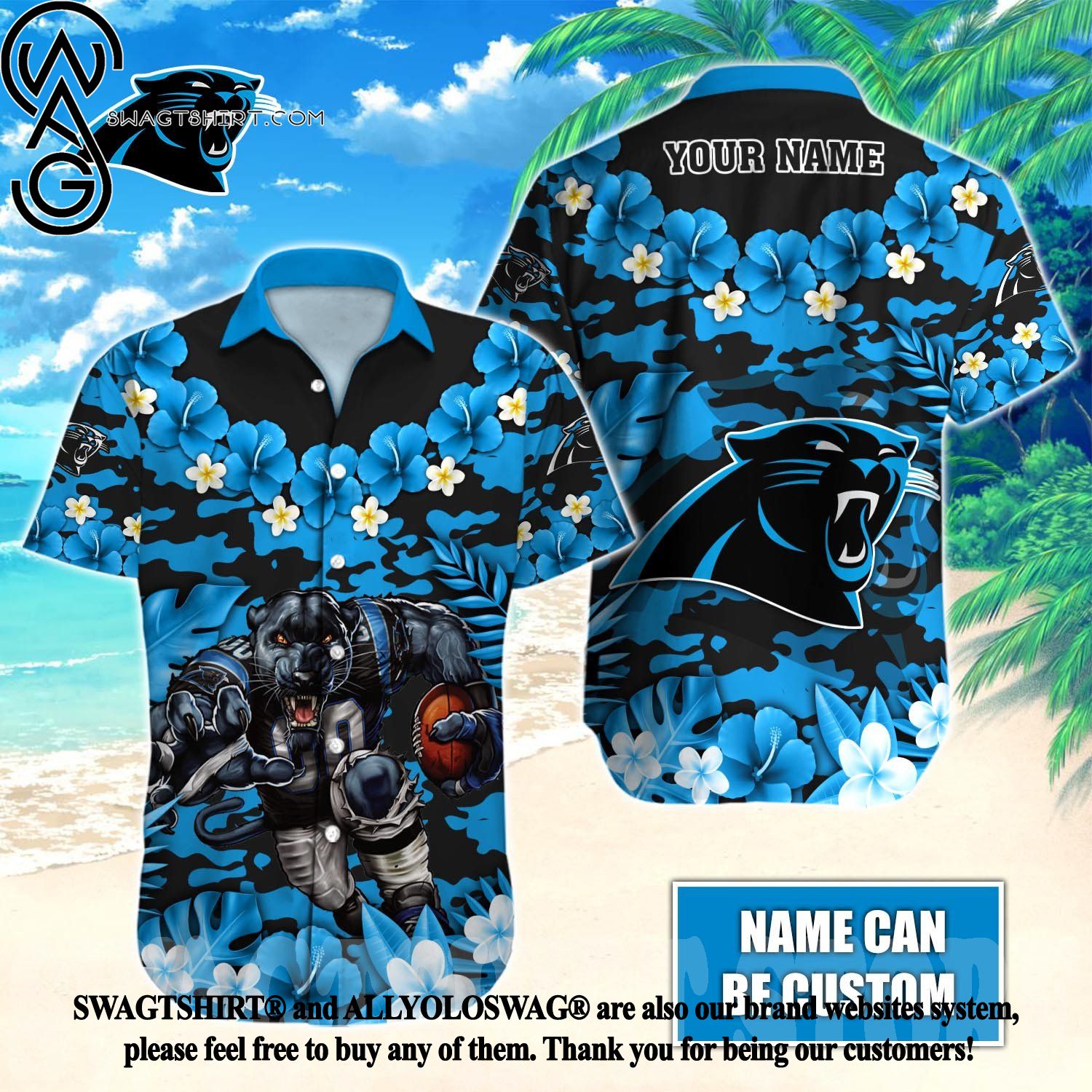 Custom Name Carolina Panthers Hawaiian Shirt NFL Football Button