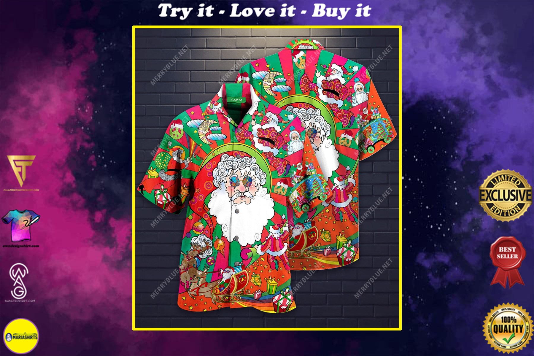 christmas hippie santa full printing hawaiian shirt