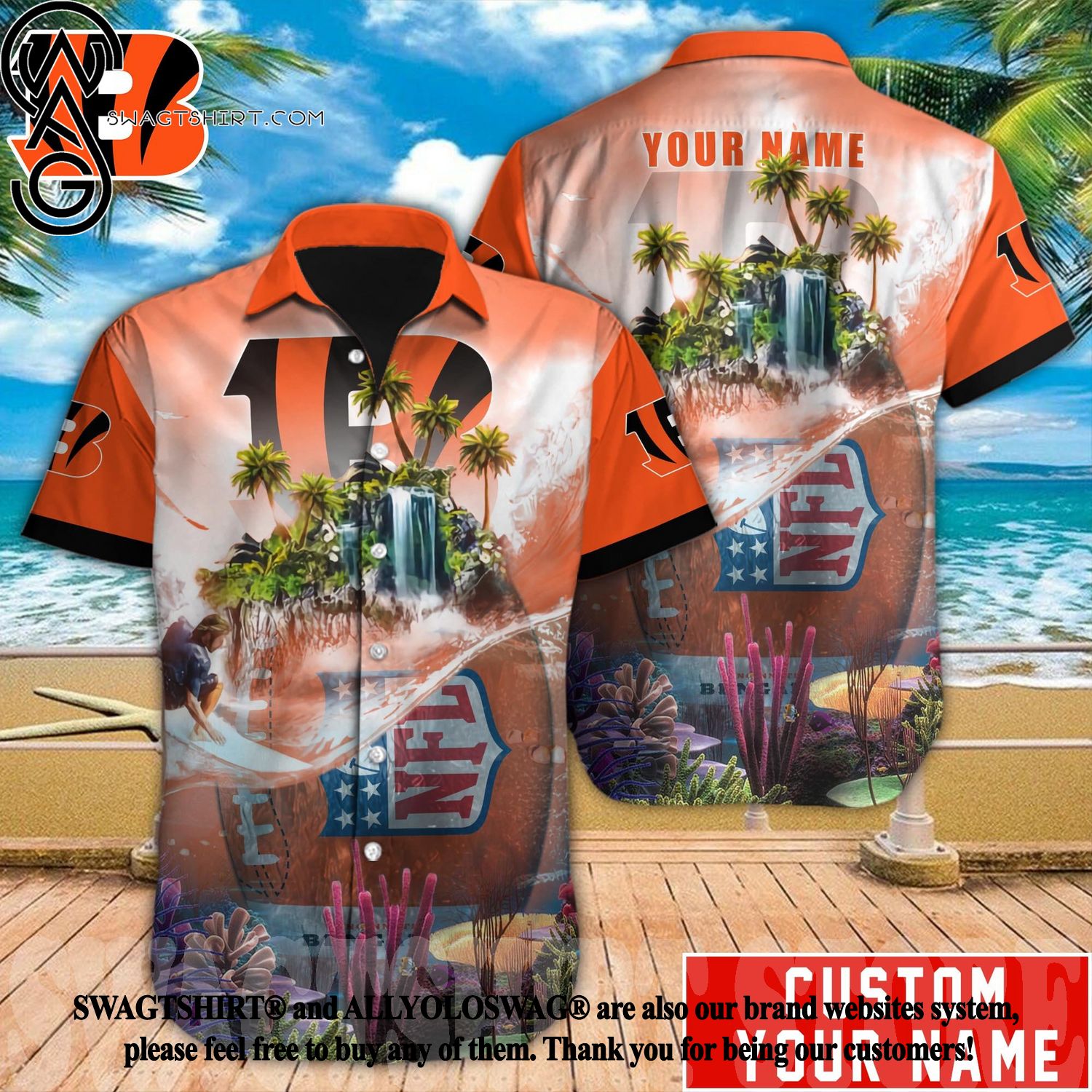 NFL Cincinnati Bengals Short Sleeve Aloha Hawaiian Shirt And