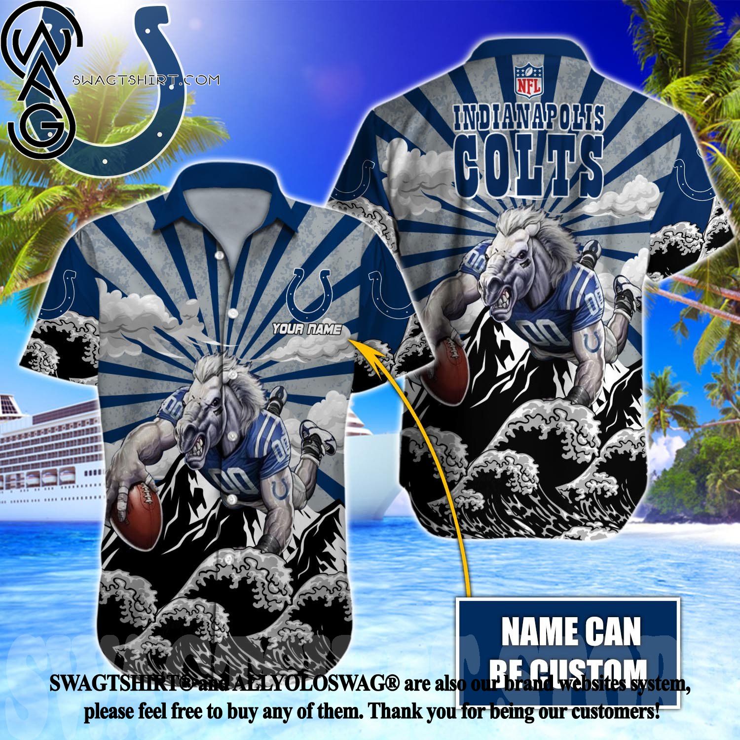 Indianapolis Colts Hawaiian Shirt NFL Football Print Custom Name