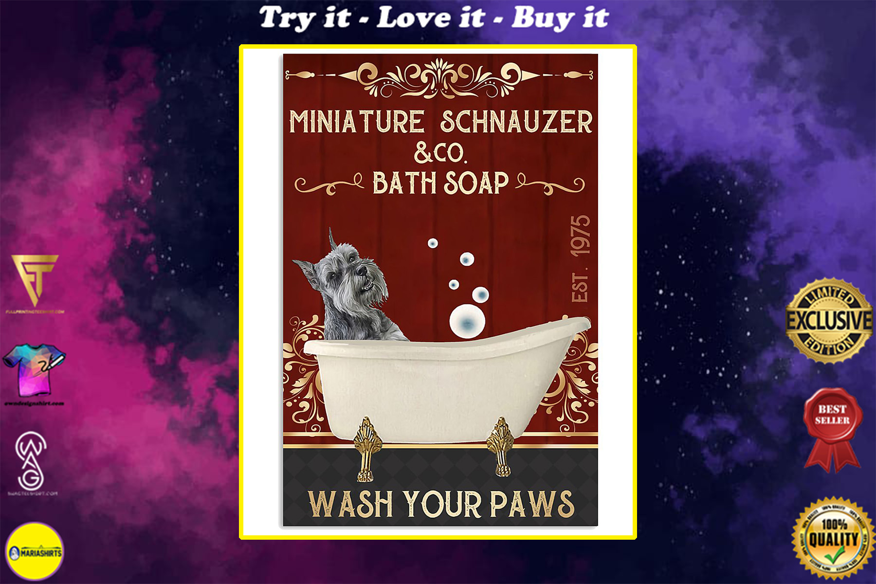 vintage dog schnauzer company bath soap wash your paws poster
