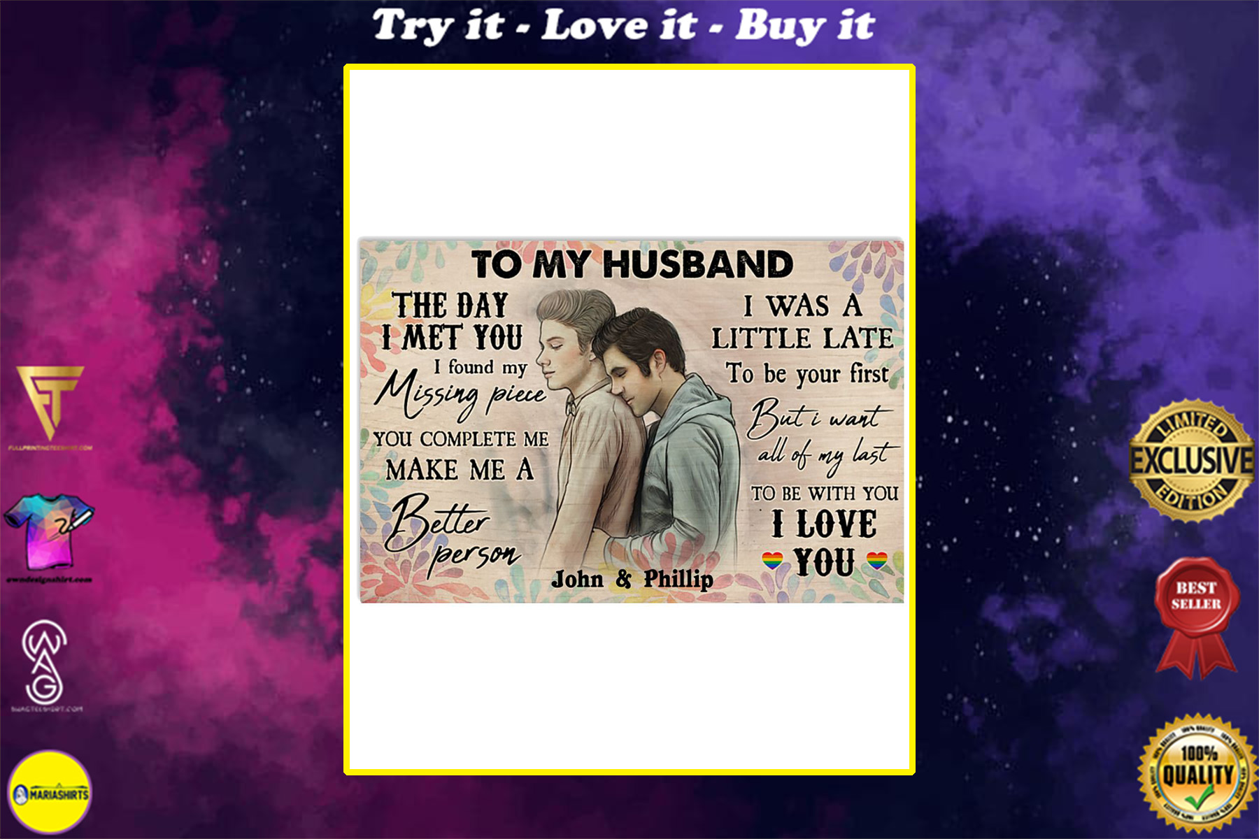 custom your name gay couple to my husband the day i met you i love you poster