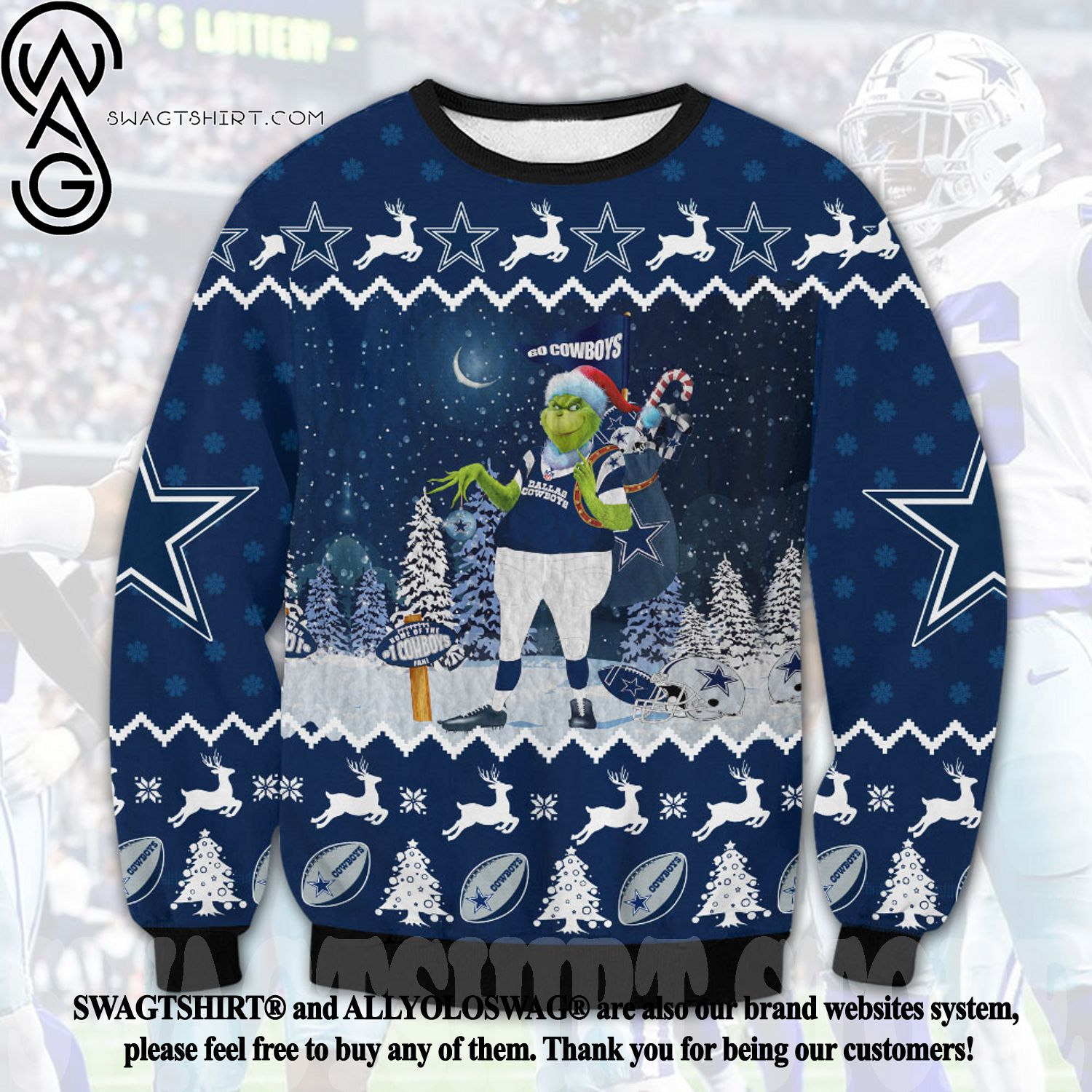 Dallas Cowboys Grinch Ugly Xmas Wool Knitted Sweater