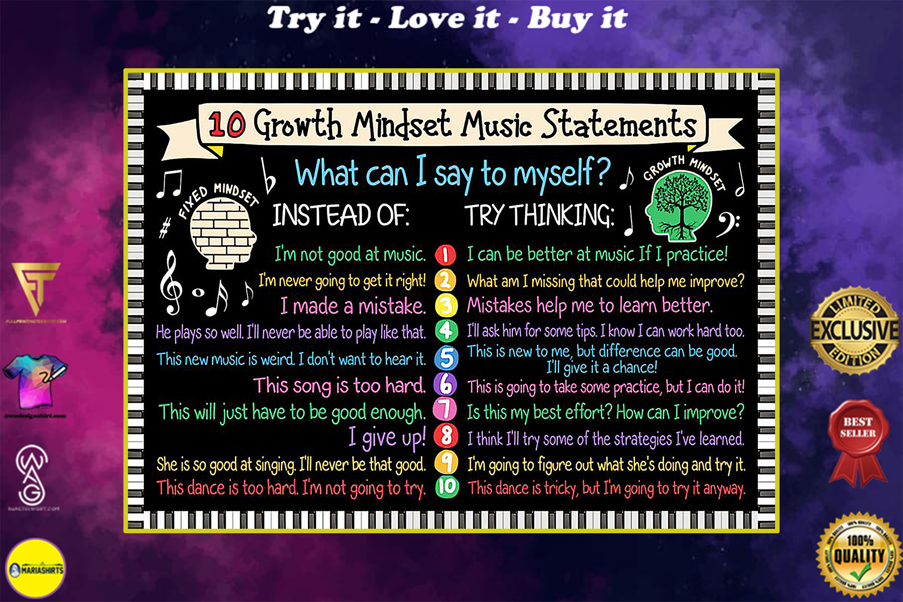 10 growth mindset music statements poster