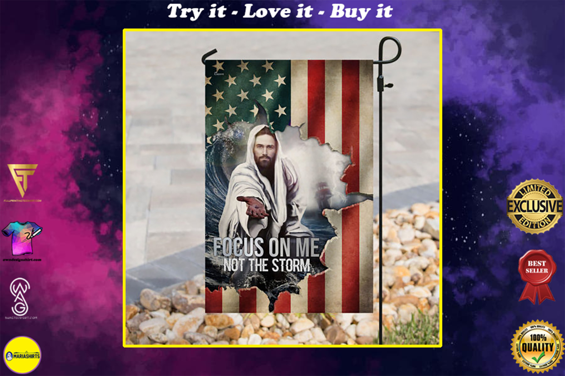 God focus on me not the storm american flag all over print flag