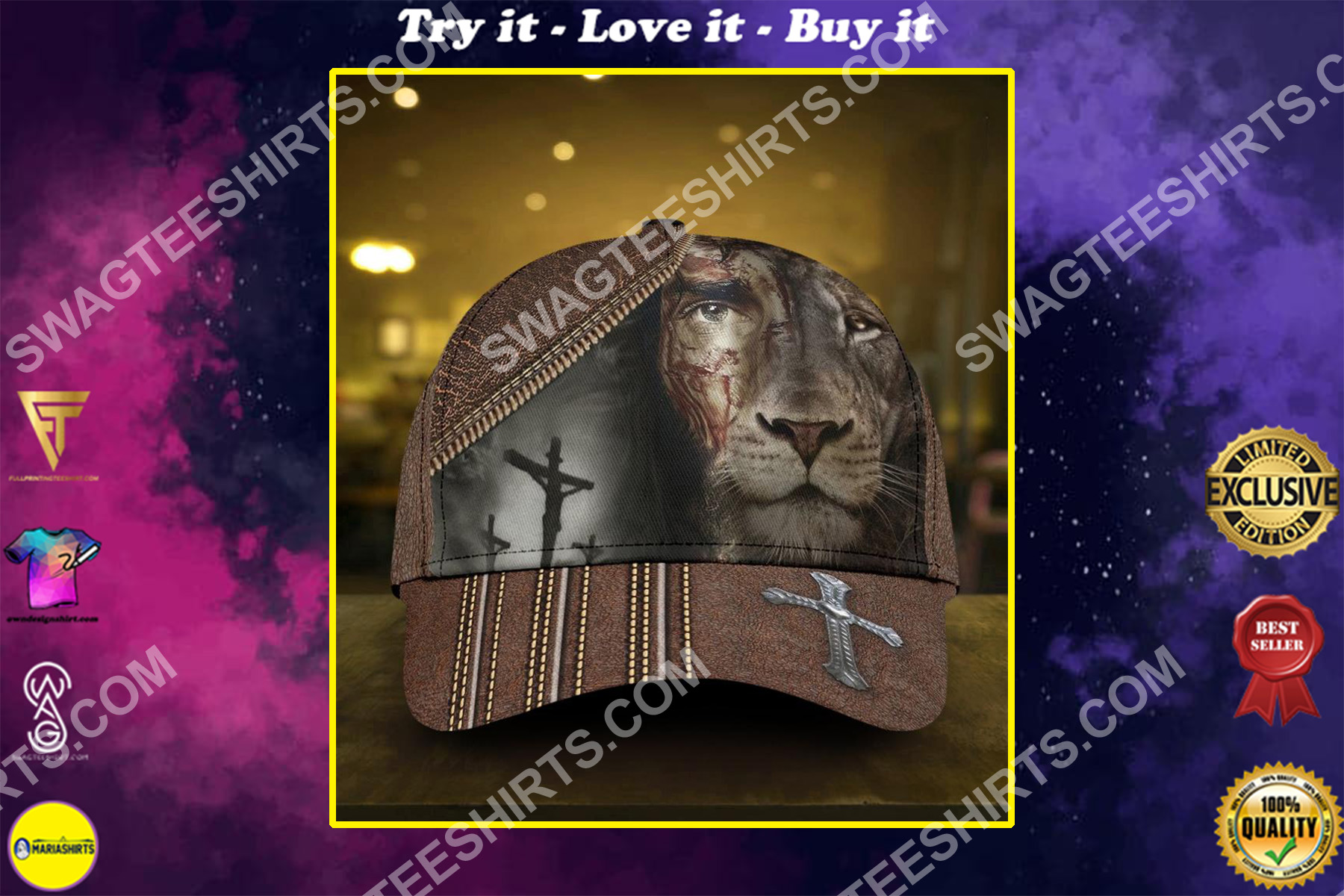 Jesus and lion all over printed classic cap