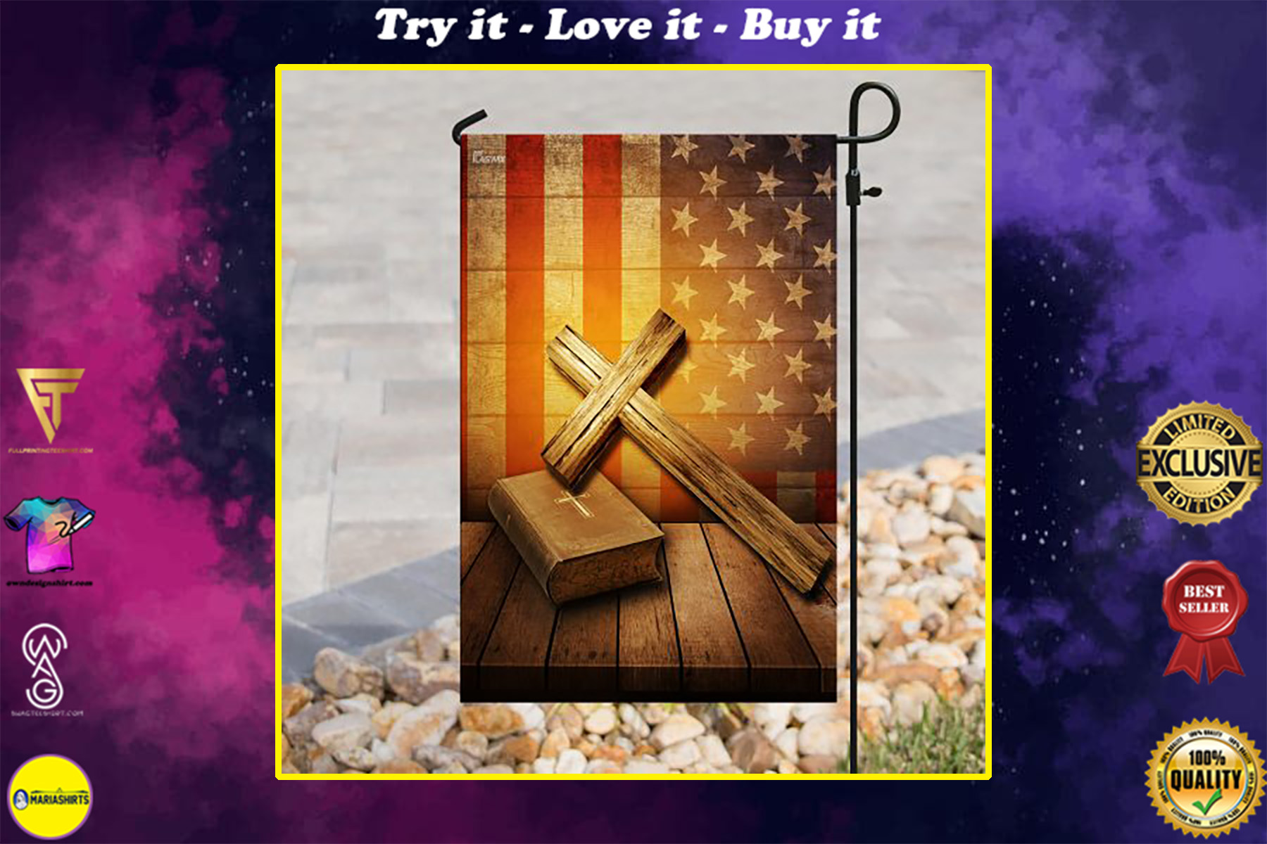 Jesus cross american flag all over print flag