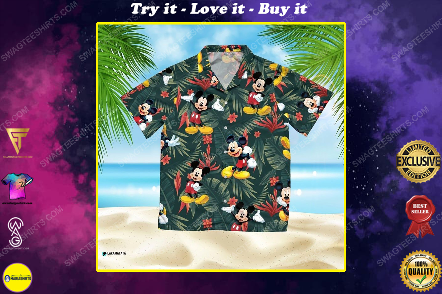 Mickey mouse disney cartoon movie hawaiian shirt