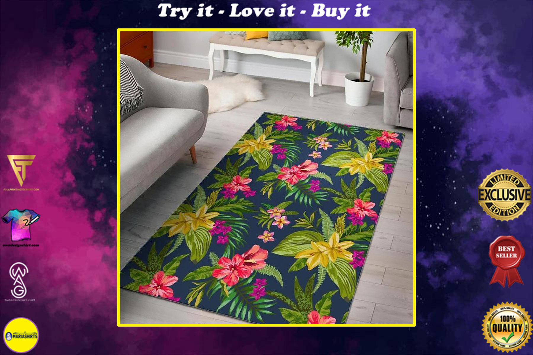 aloha hawaiian flowers all over printed rug