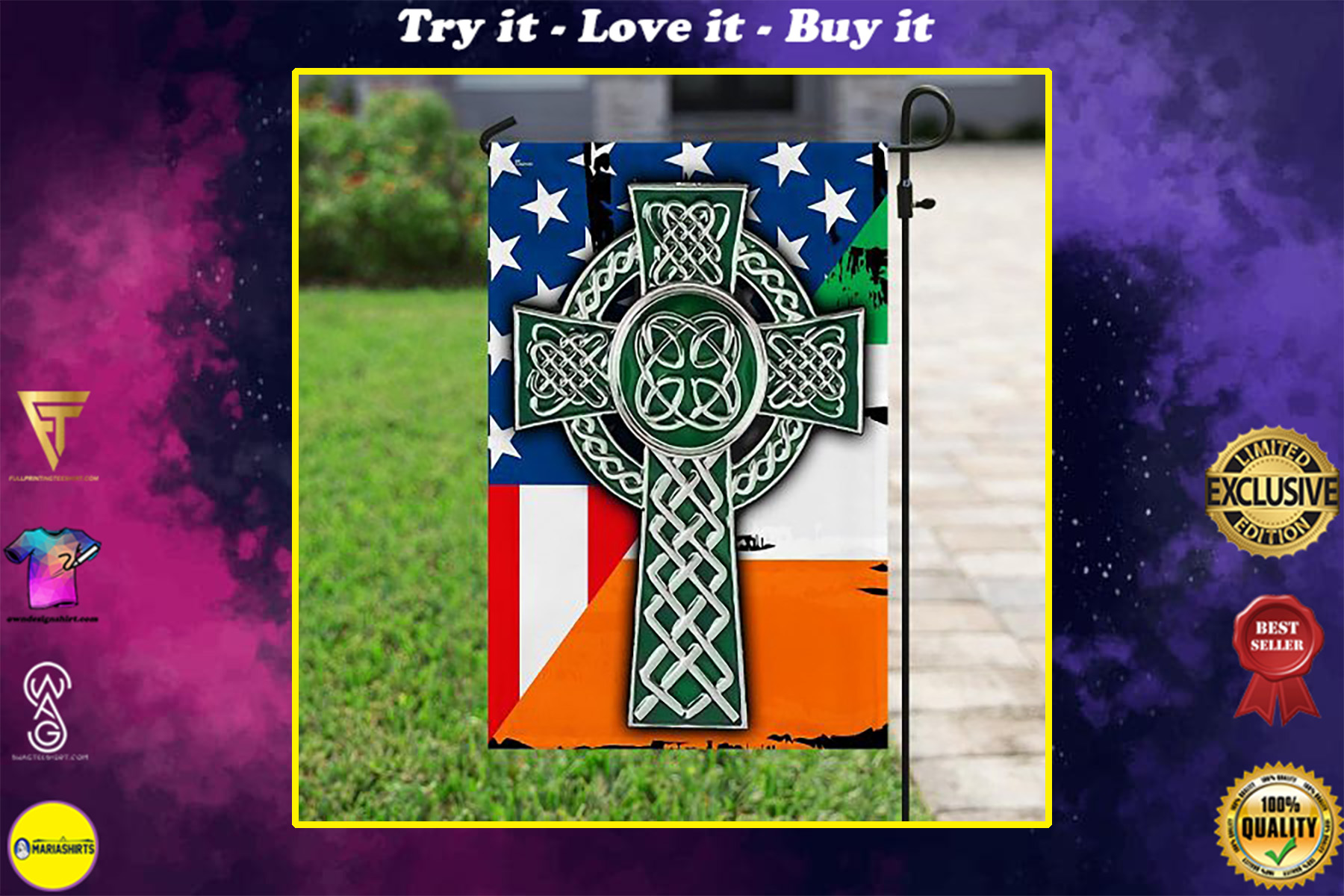 american flag celtic cross irish saint patricks day all over printed flag