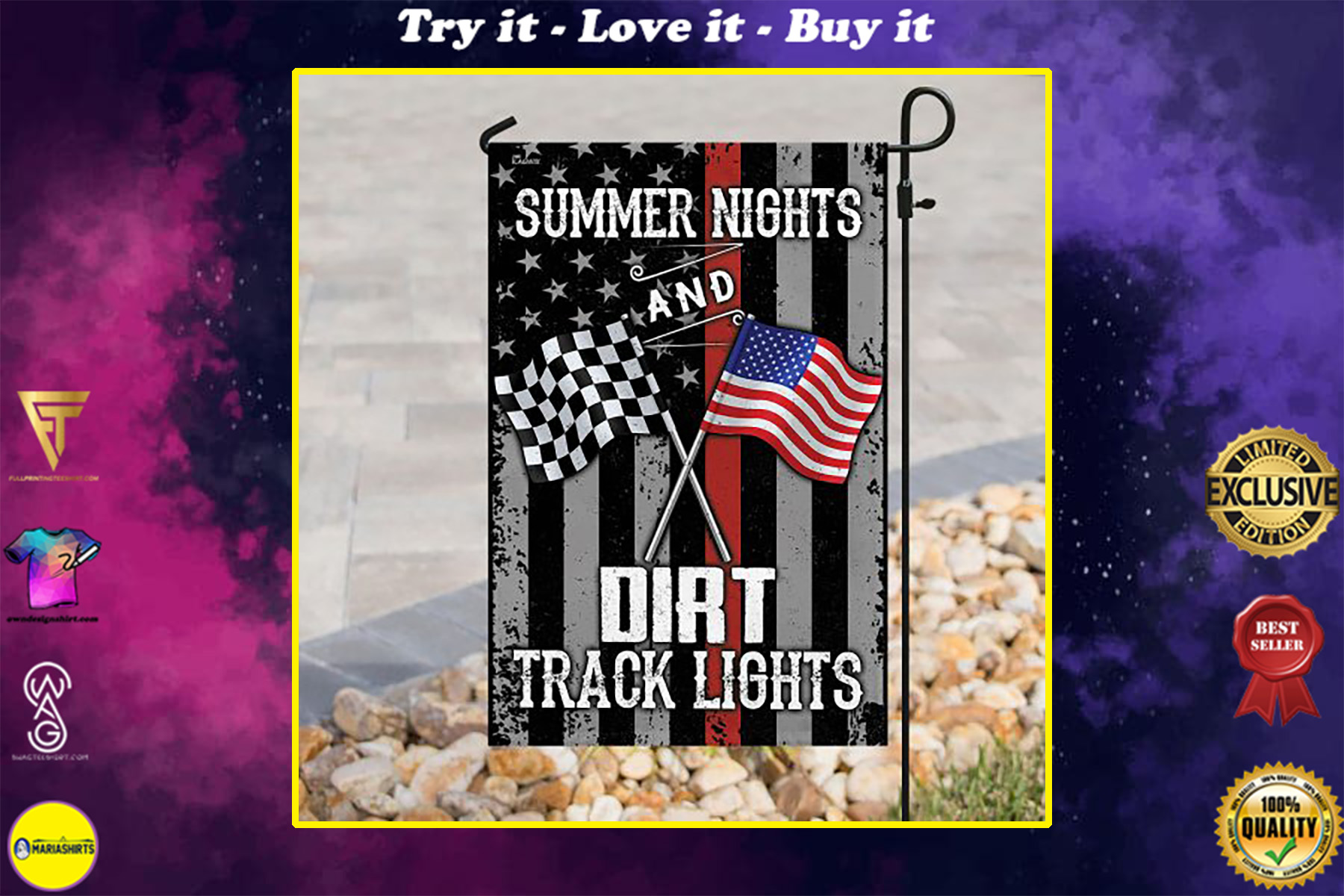 american flag summer nights and dirt track lights all print flag