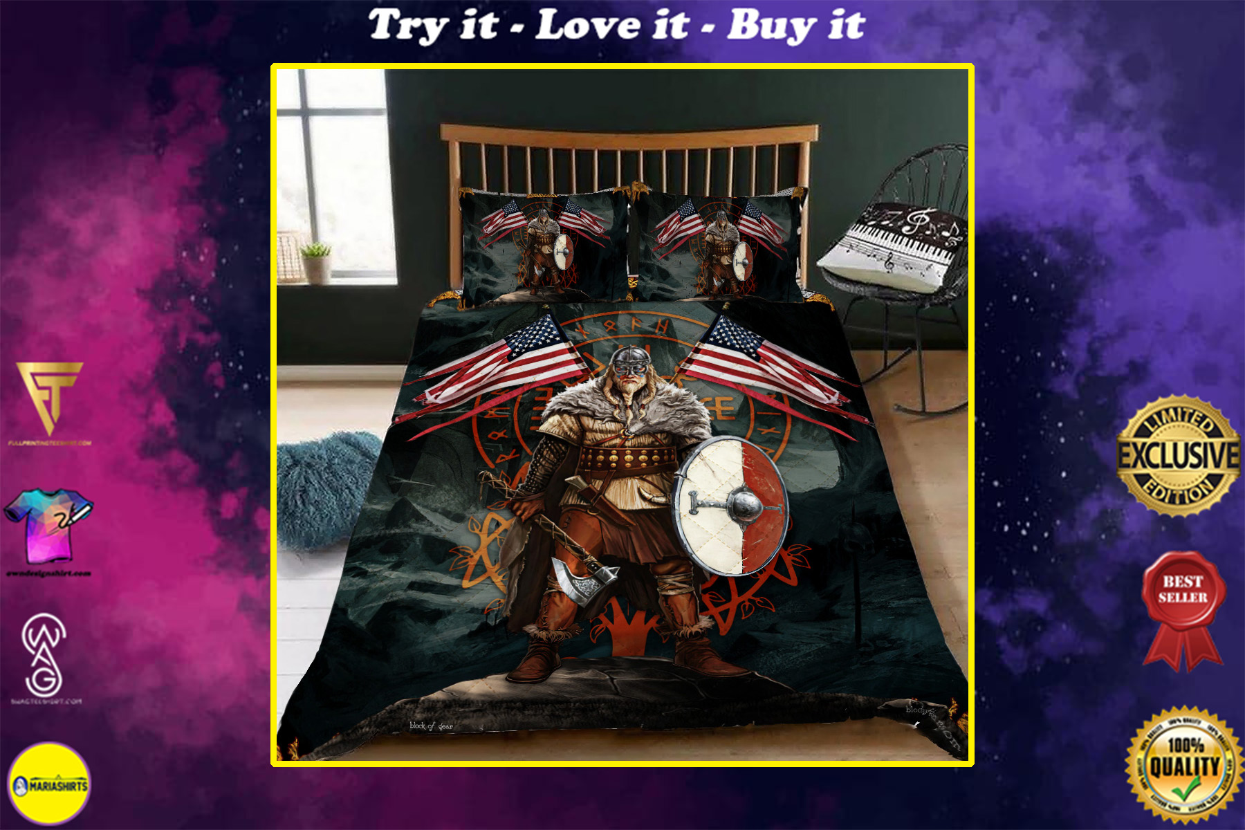 american viking warrior all over printed bedding set