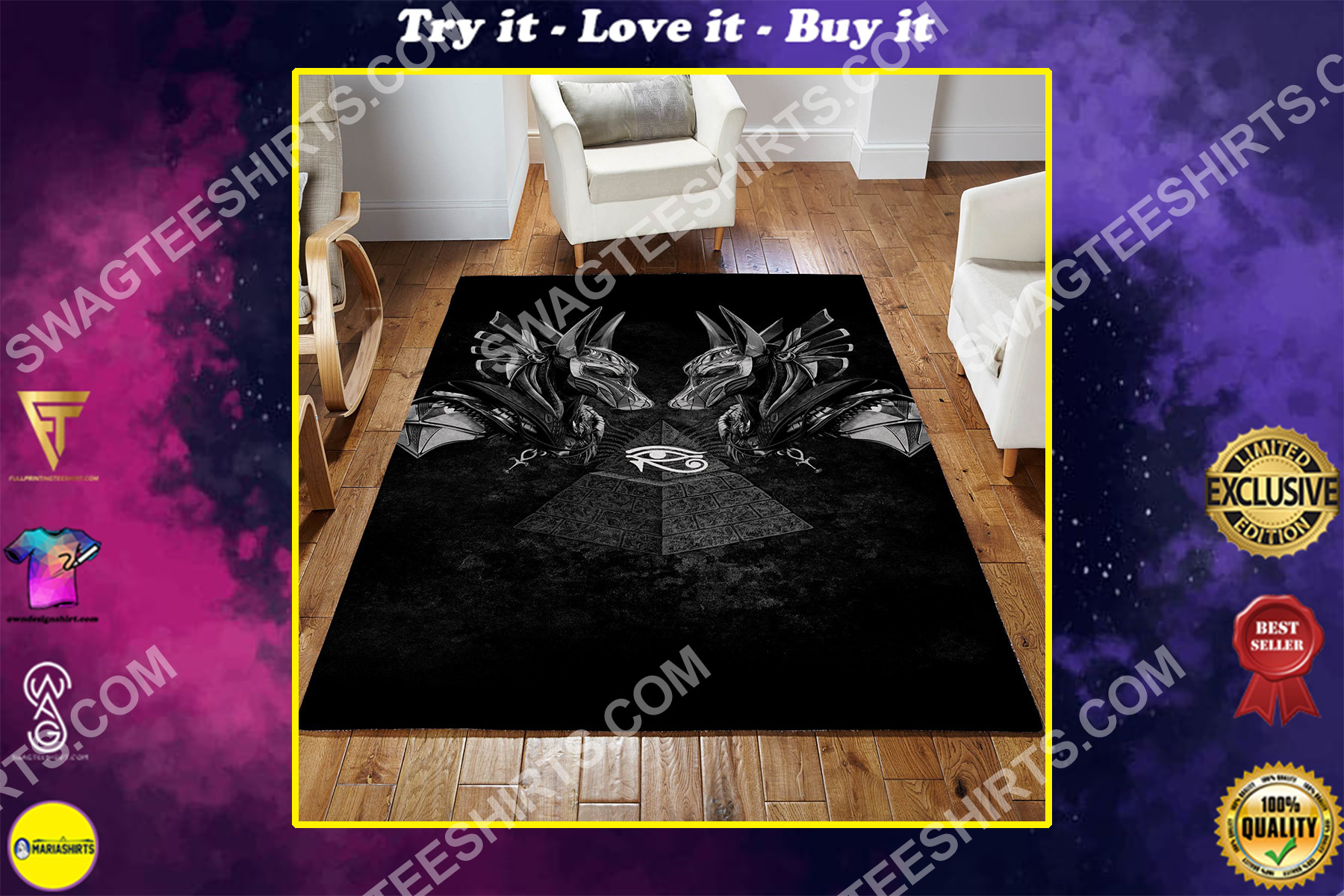 anubis god of the dead all over printed rug
