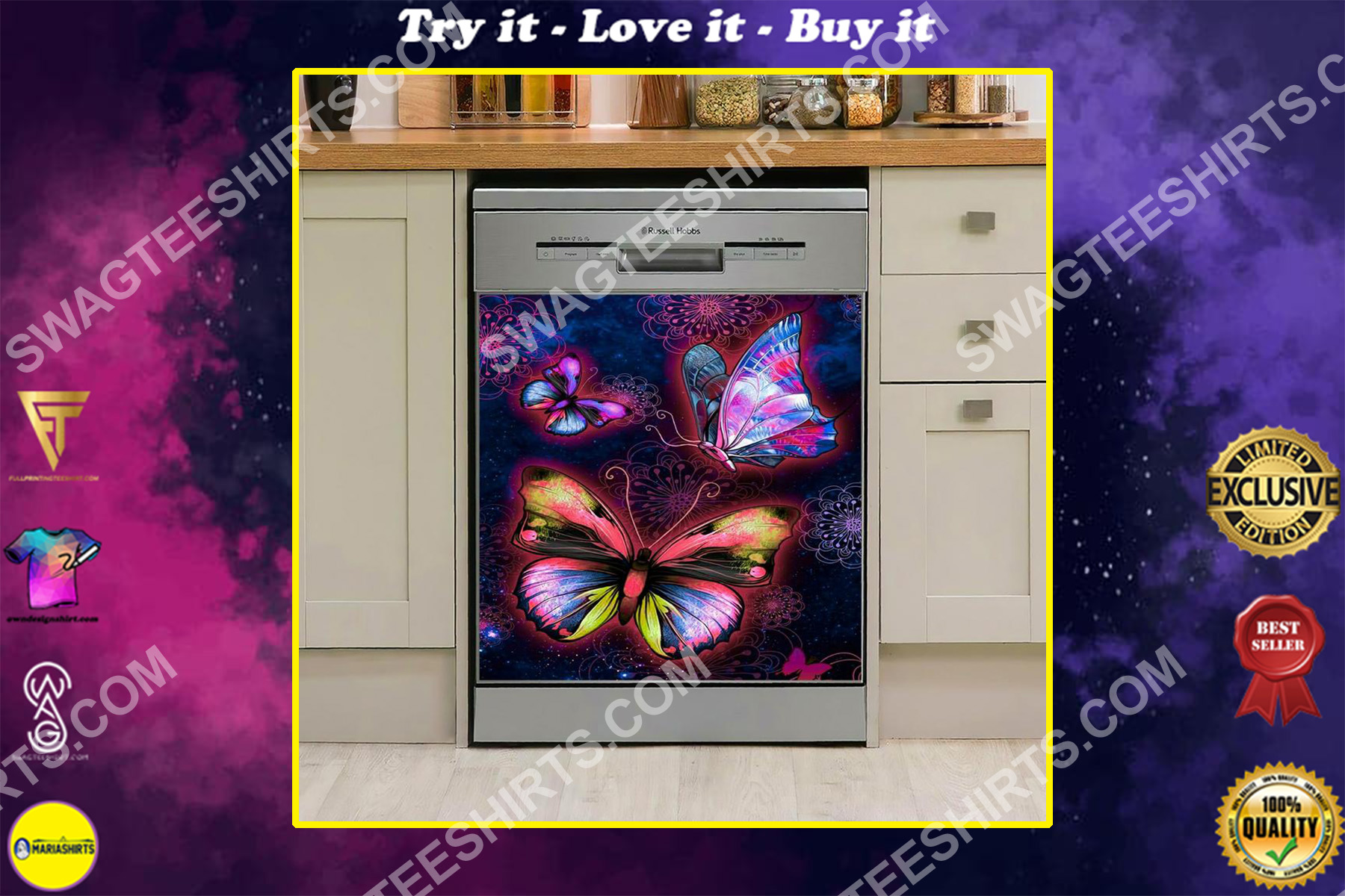 blue and pink butterfly kitchen decorative dishwasher magnet cover