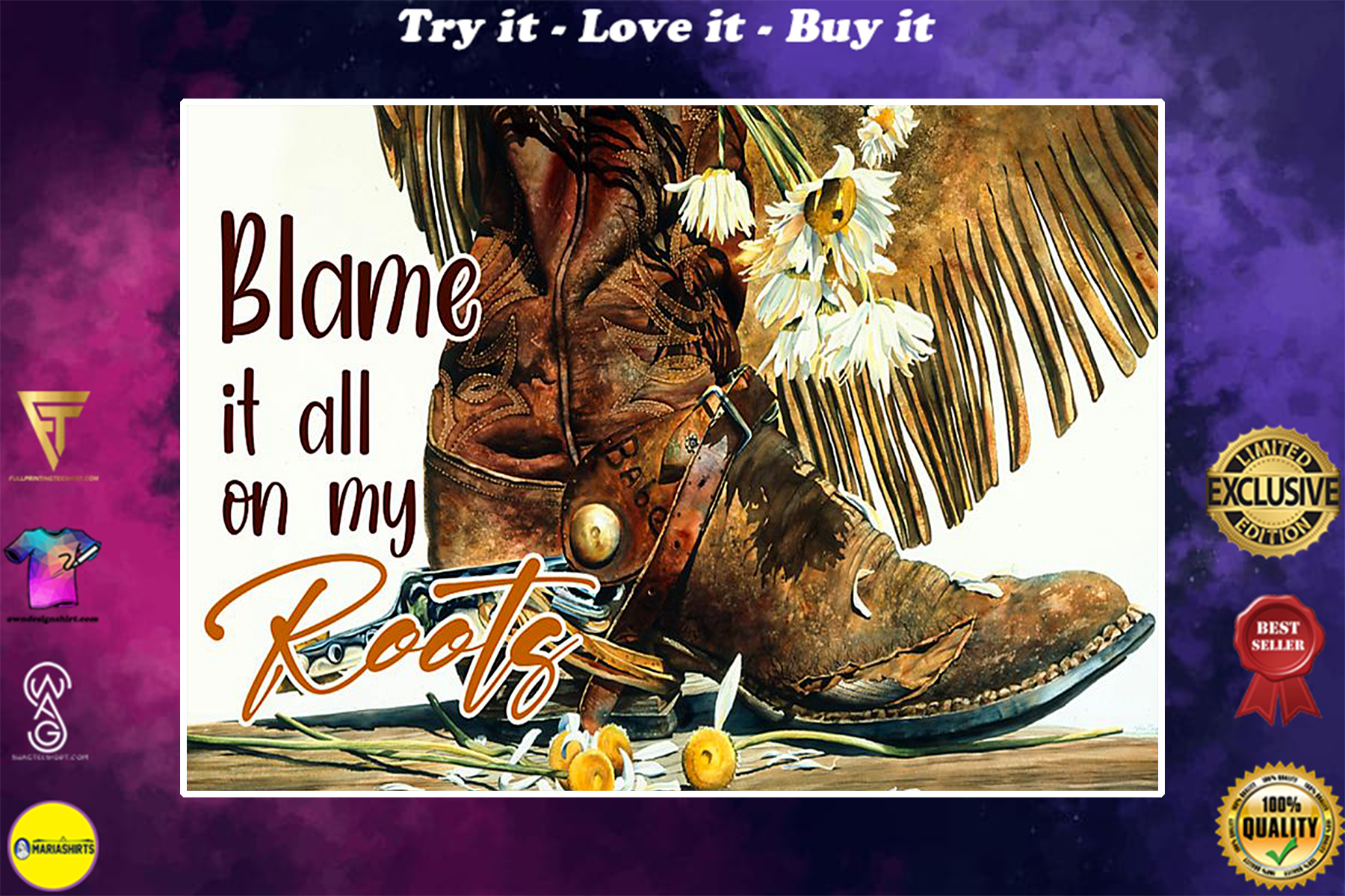 boots blame its all on my roots poster