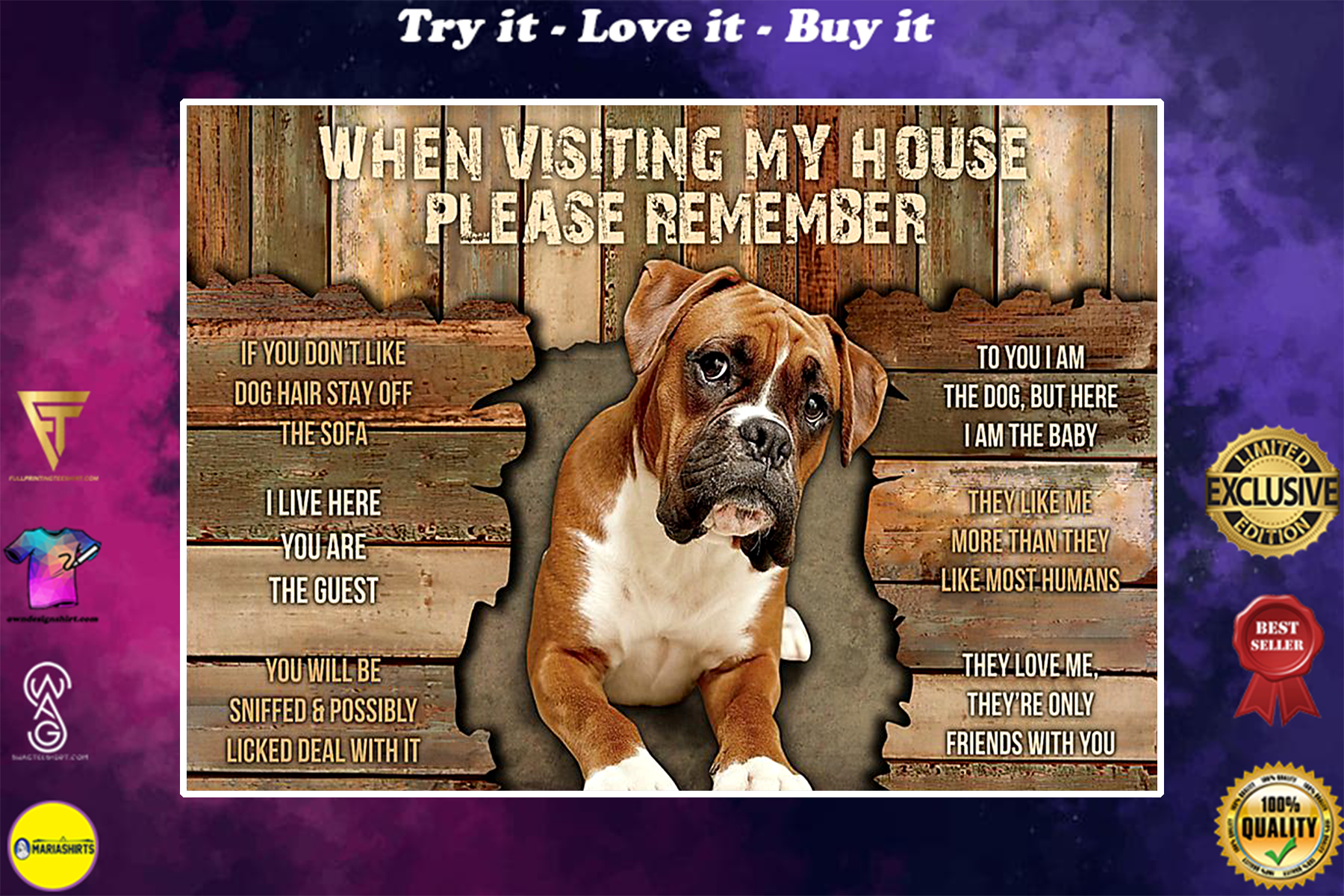 boxer dog when visiting my house please remember poster
