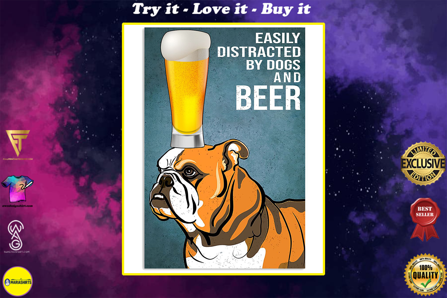bulldog easily distracted by dogs and beer poster