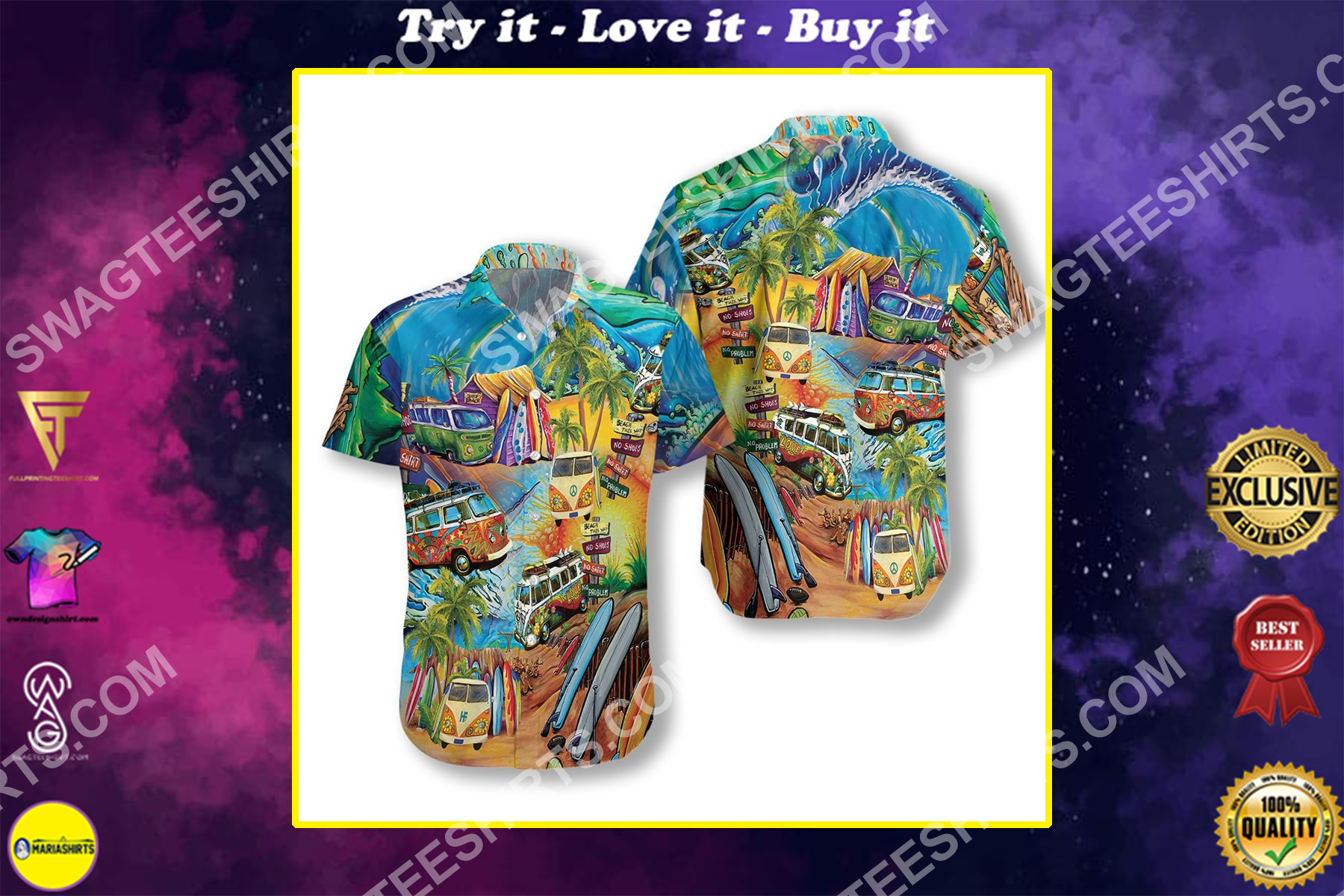 bus hippie version all over printed hawaiian shirt