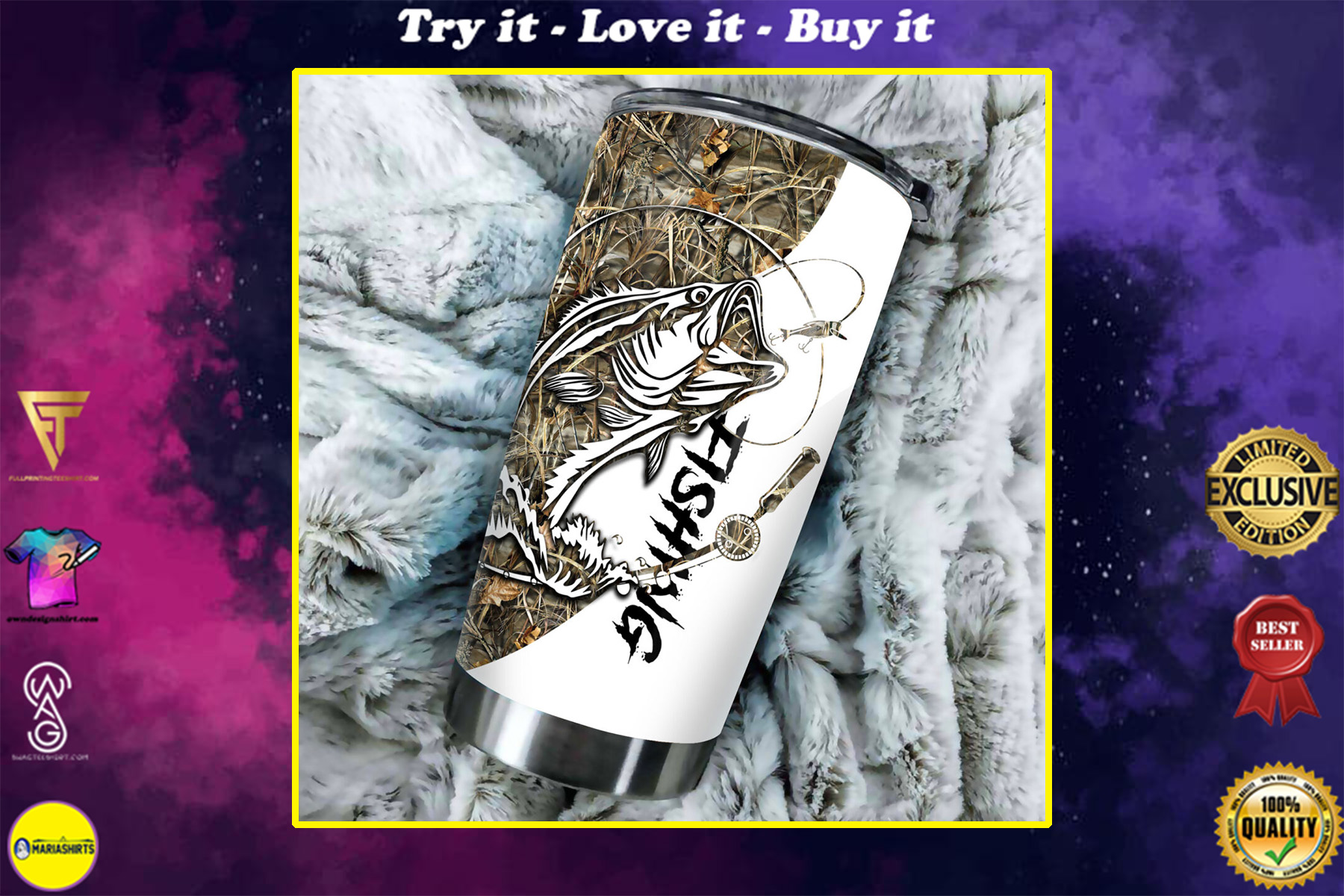 camo fishing tattoo all over print stainless steel tumbler