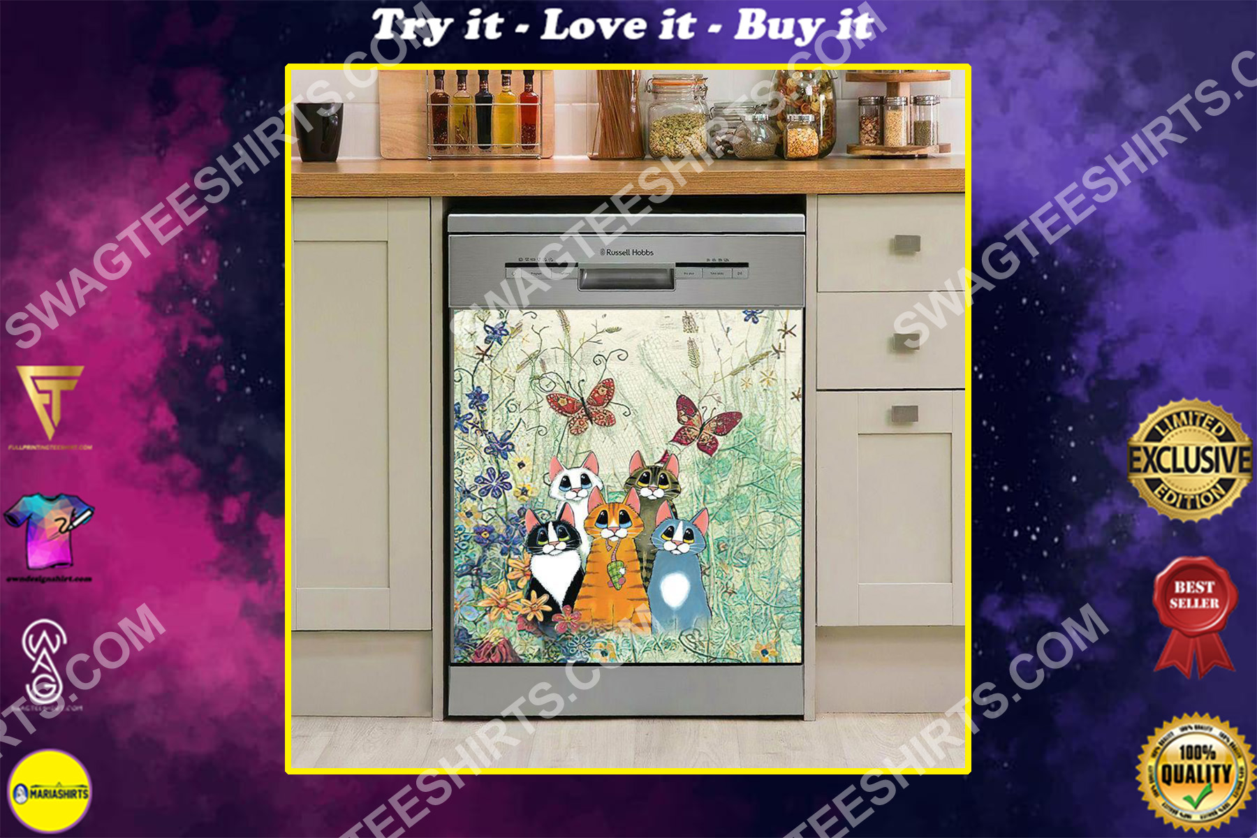 cat and flower kitchen decorative dishwasher magnet cover