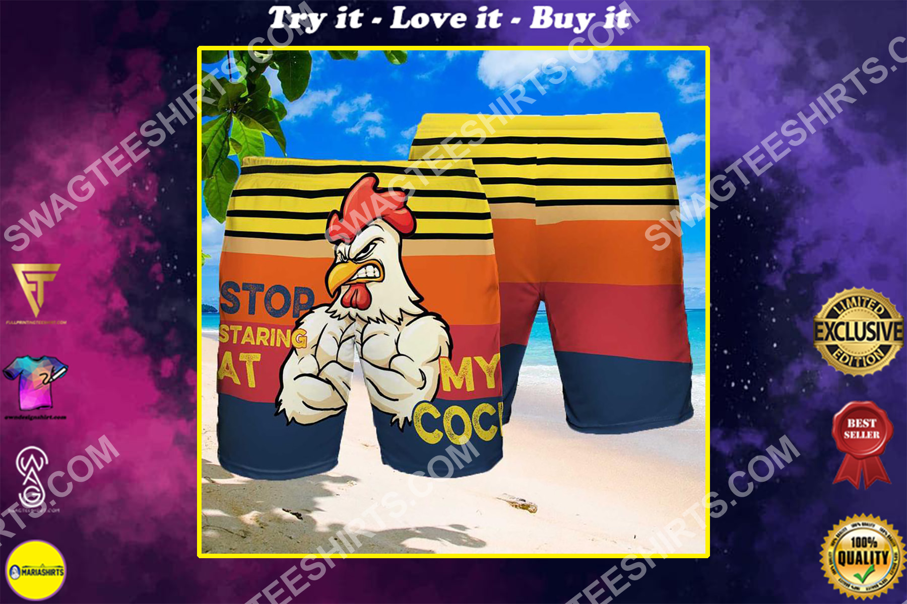 chicken stop staring at my cock summer beach shorts