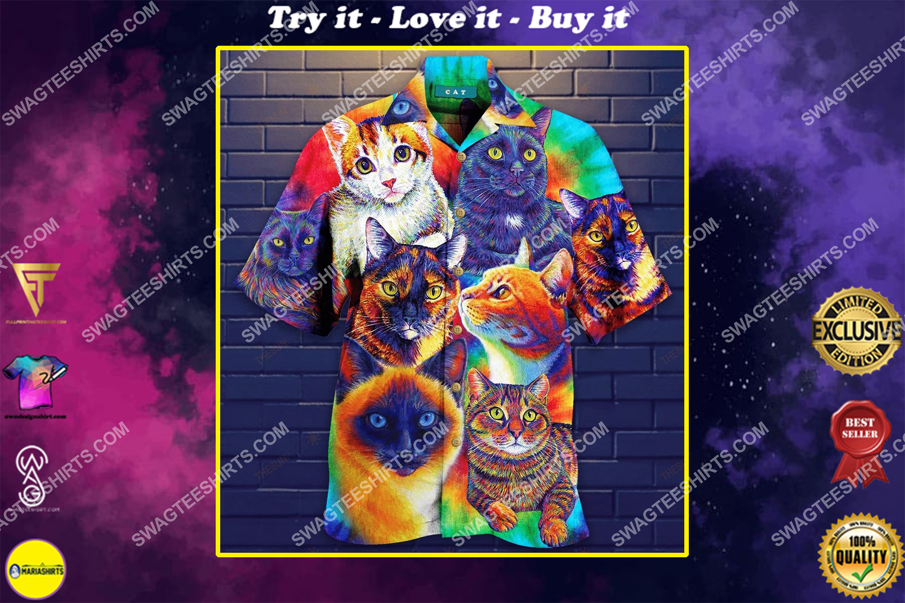 colorful cats lover all over printed hawaiian shirt