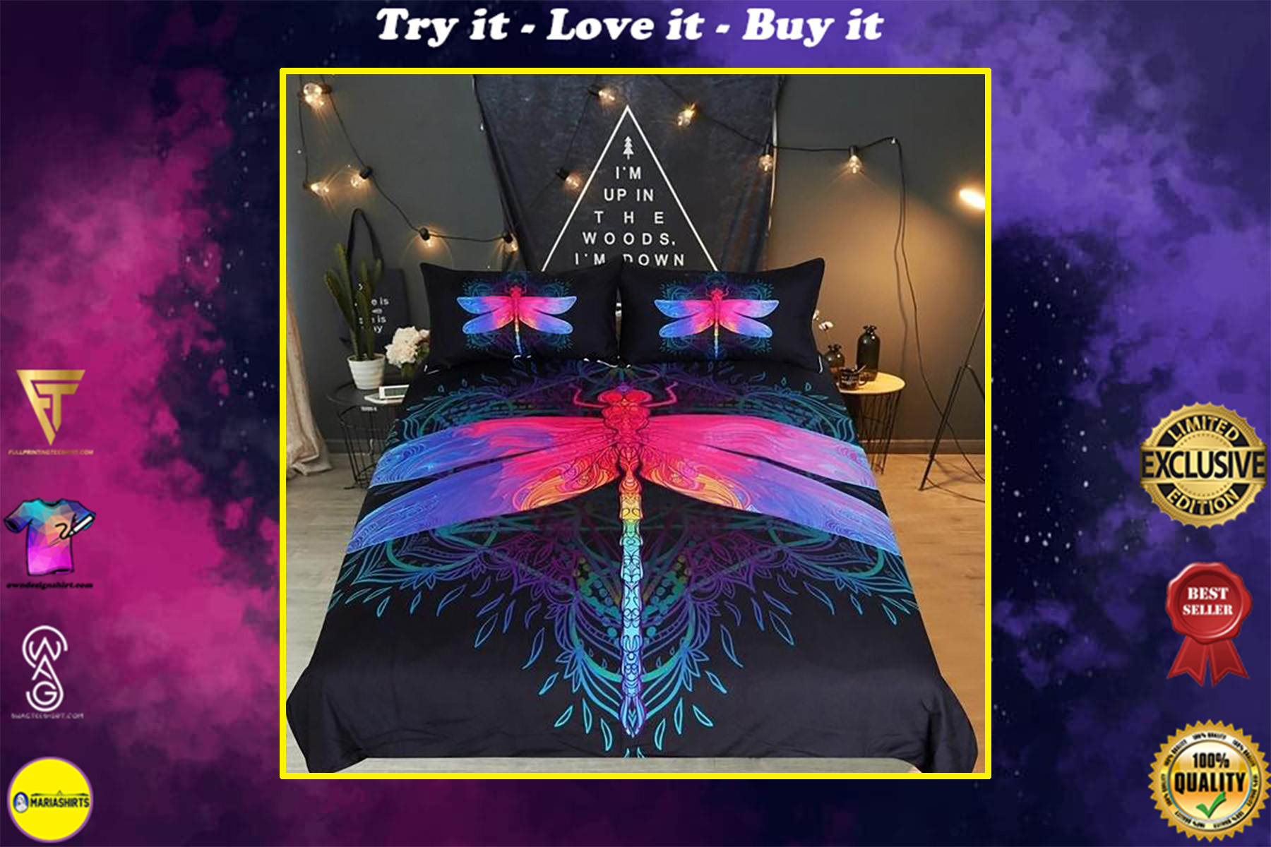 colorful dragonfly dreamcatcher all over printed bedding set