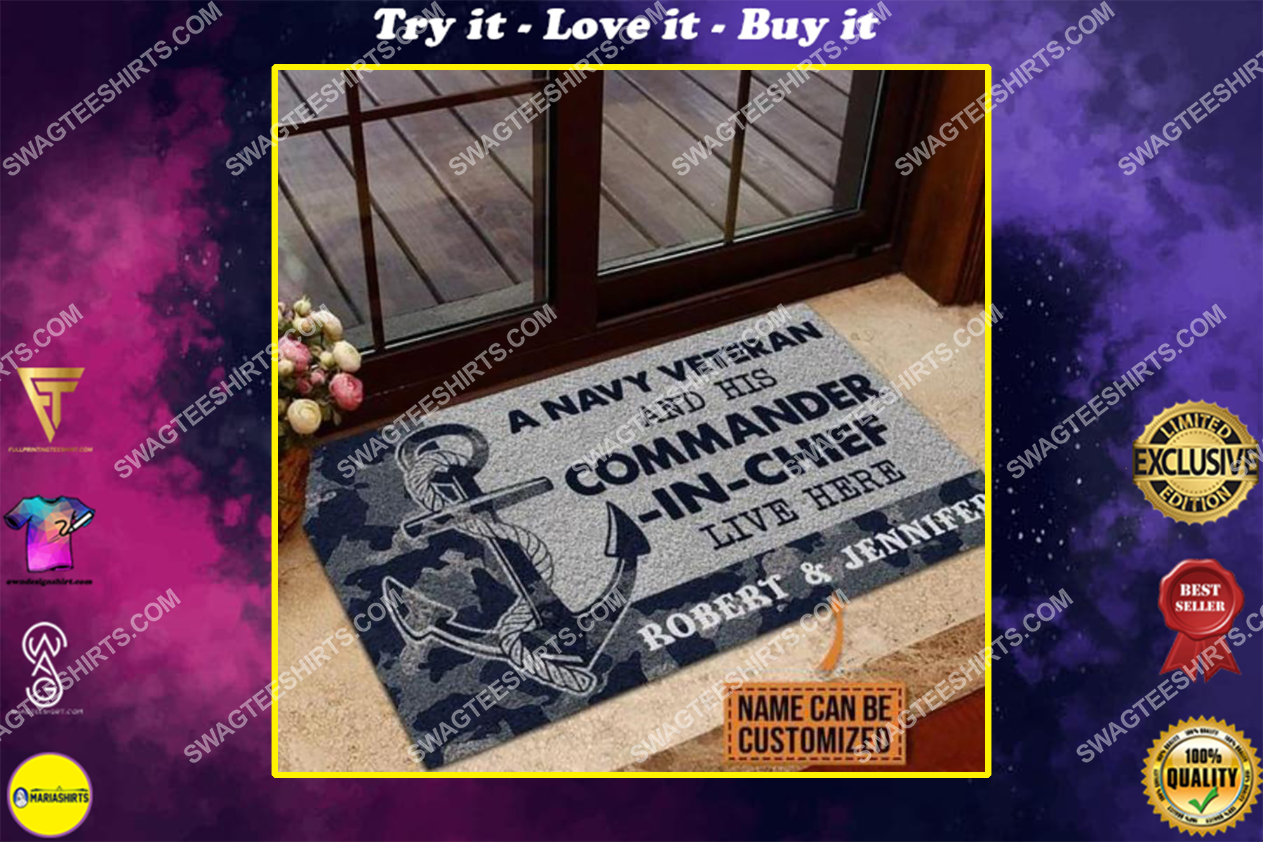custom name a navy veteran and his commander in chief live here full print doormat