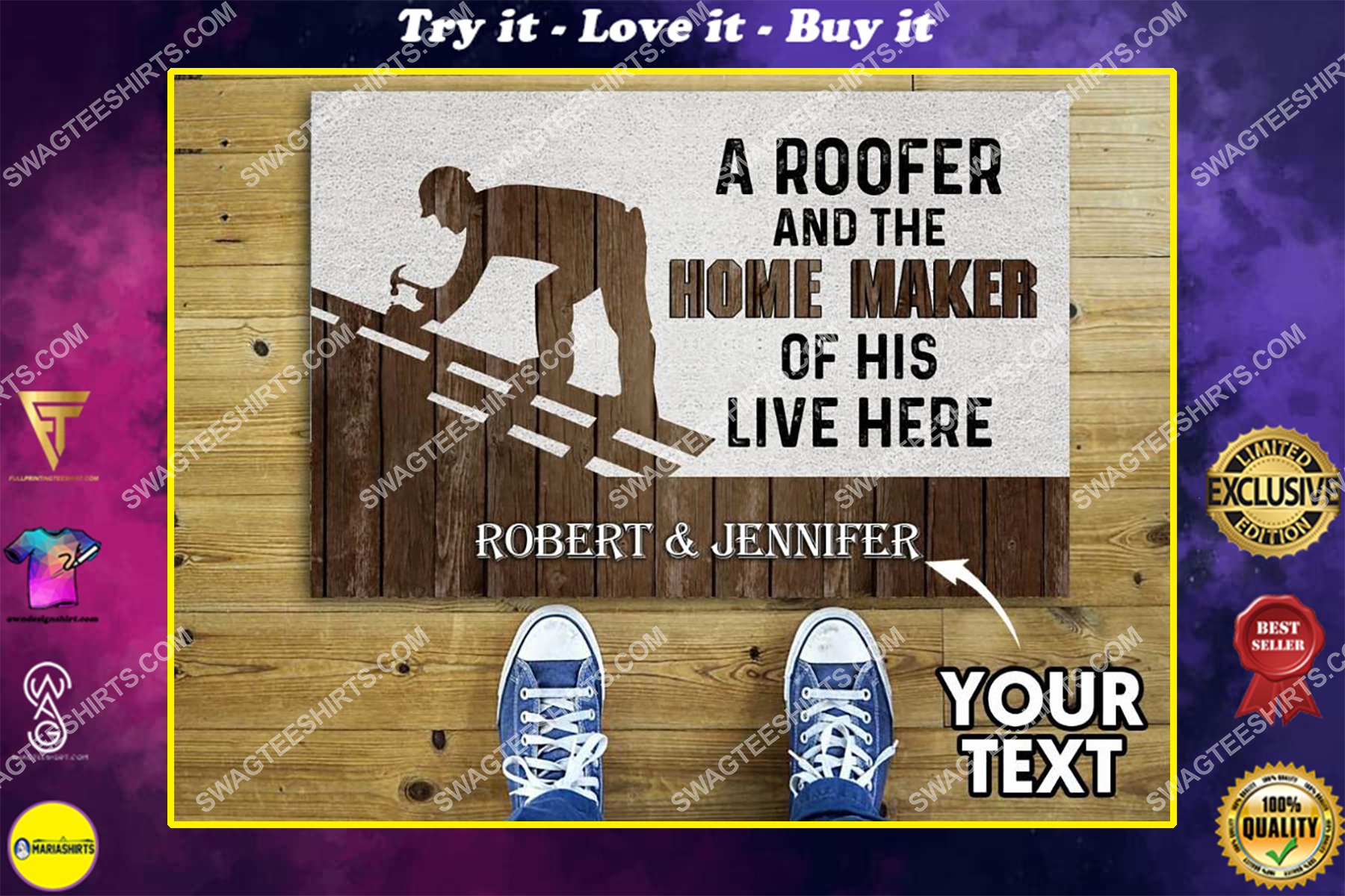 custom name a roofer and the home maker of his live here full print doormat