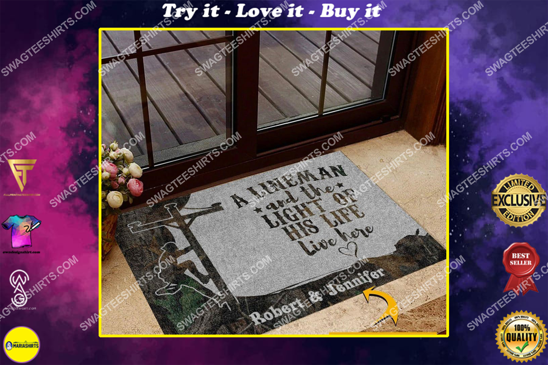 custom name an linemen and the light of his life live here doormat