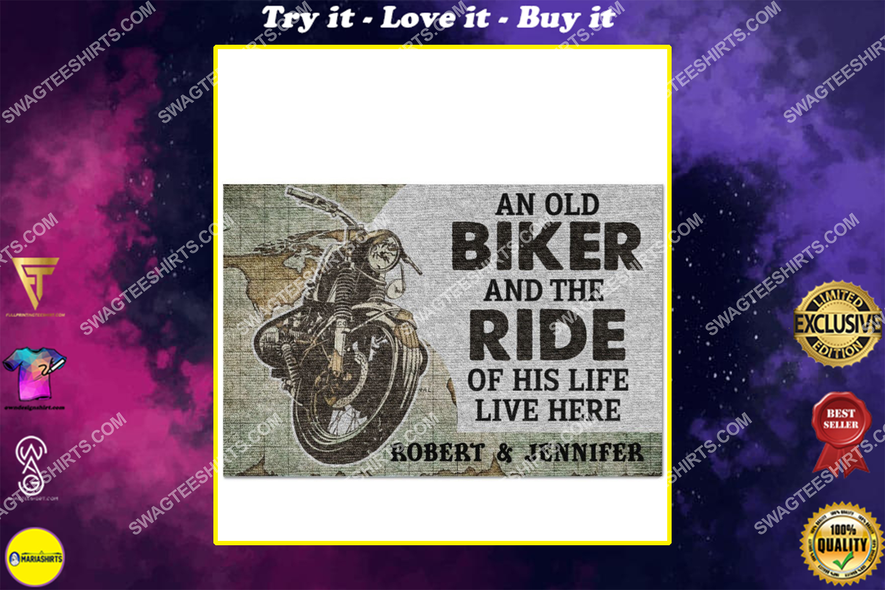 custom name an old biker and the ride of his life live here doormat