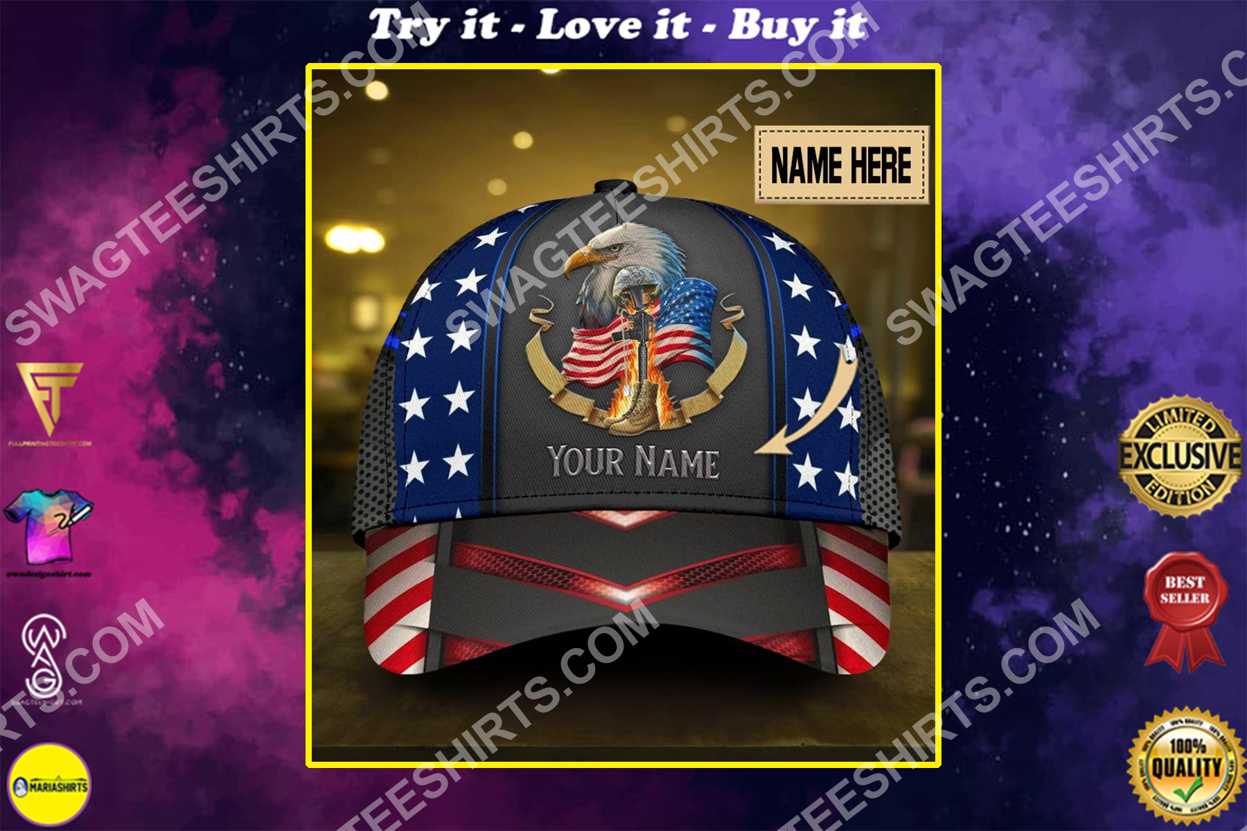 custom name eagle american veteran all over print classic cap