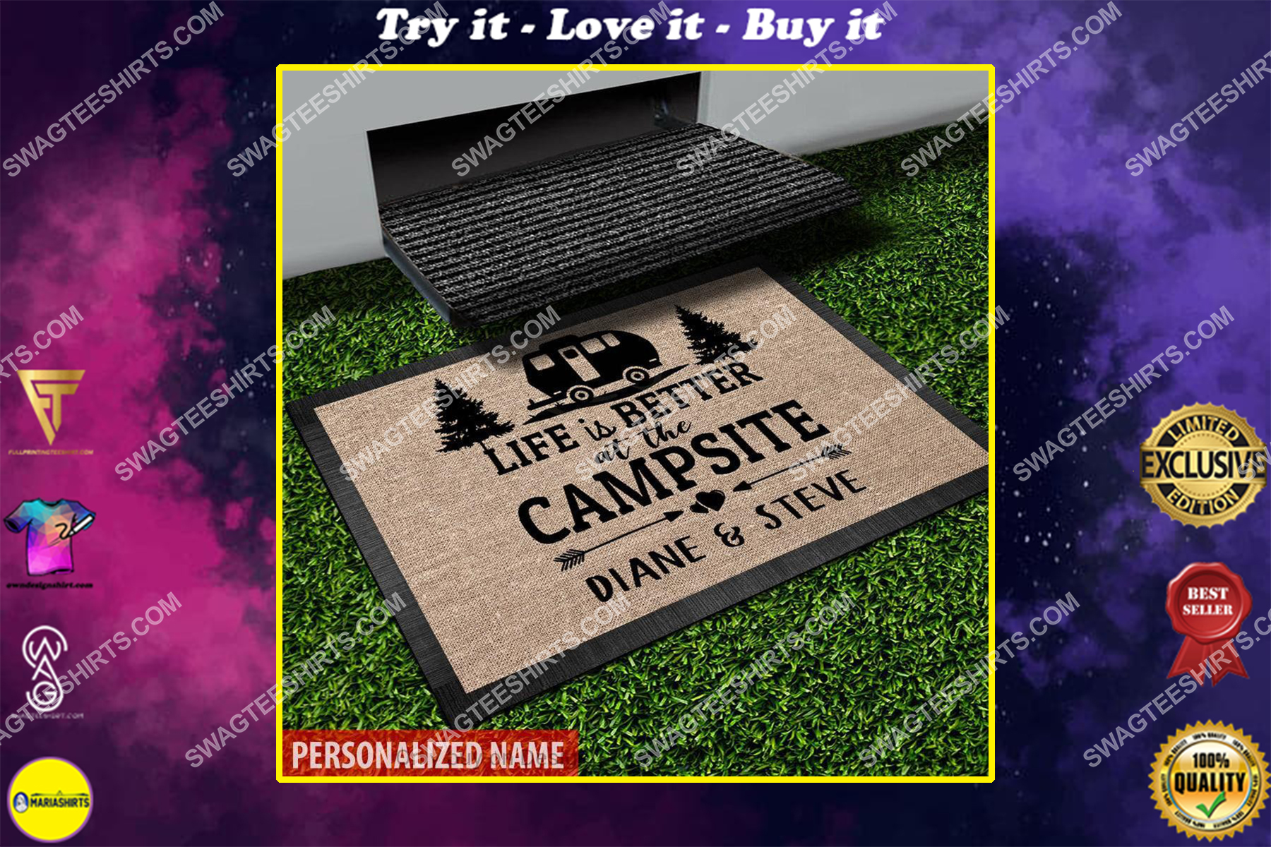 custom name happy camper life is better at the camsite full print doormat