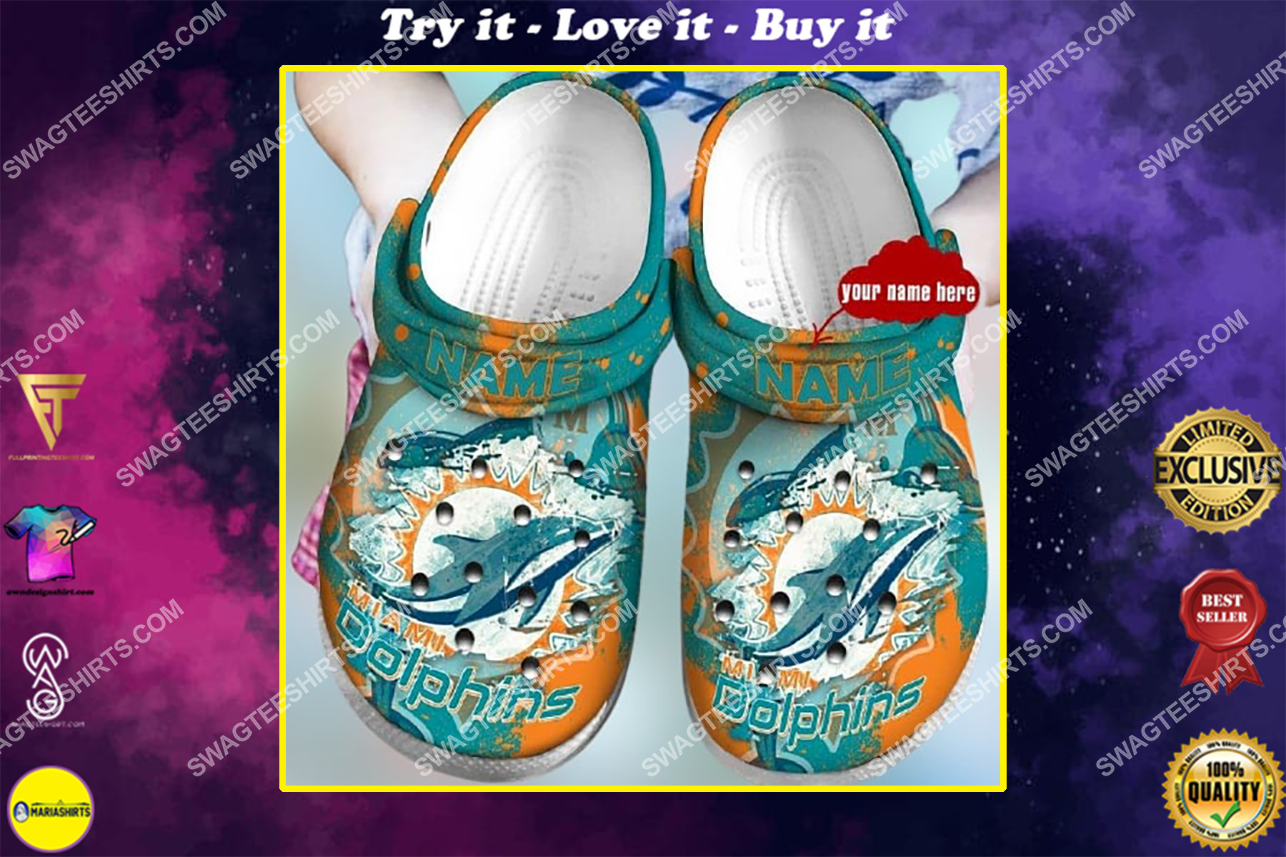 custom name the miami dolphins all over printed crocs