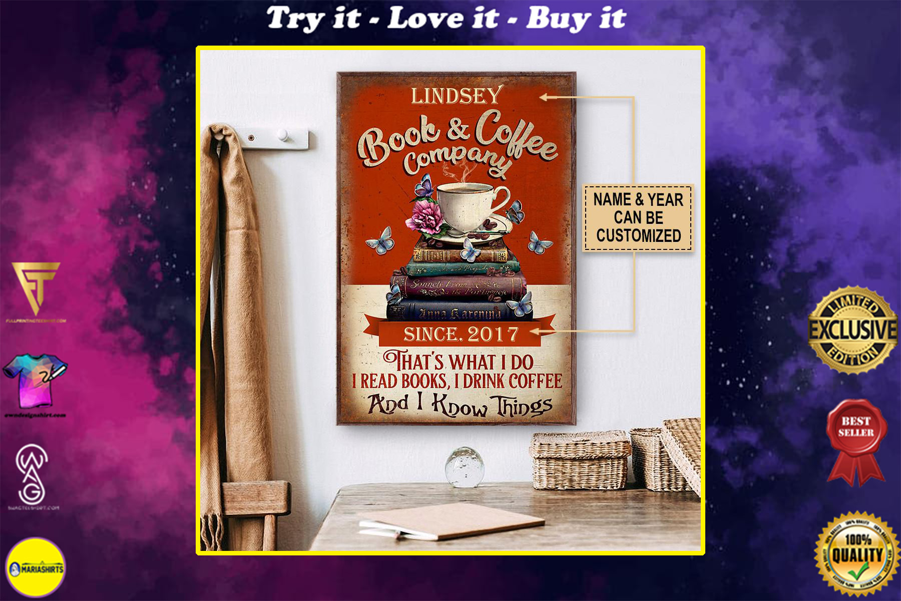 custom your name book and coffee company thats what i do i read books i drink coffee and i know things poster