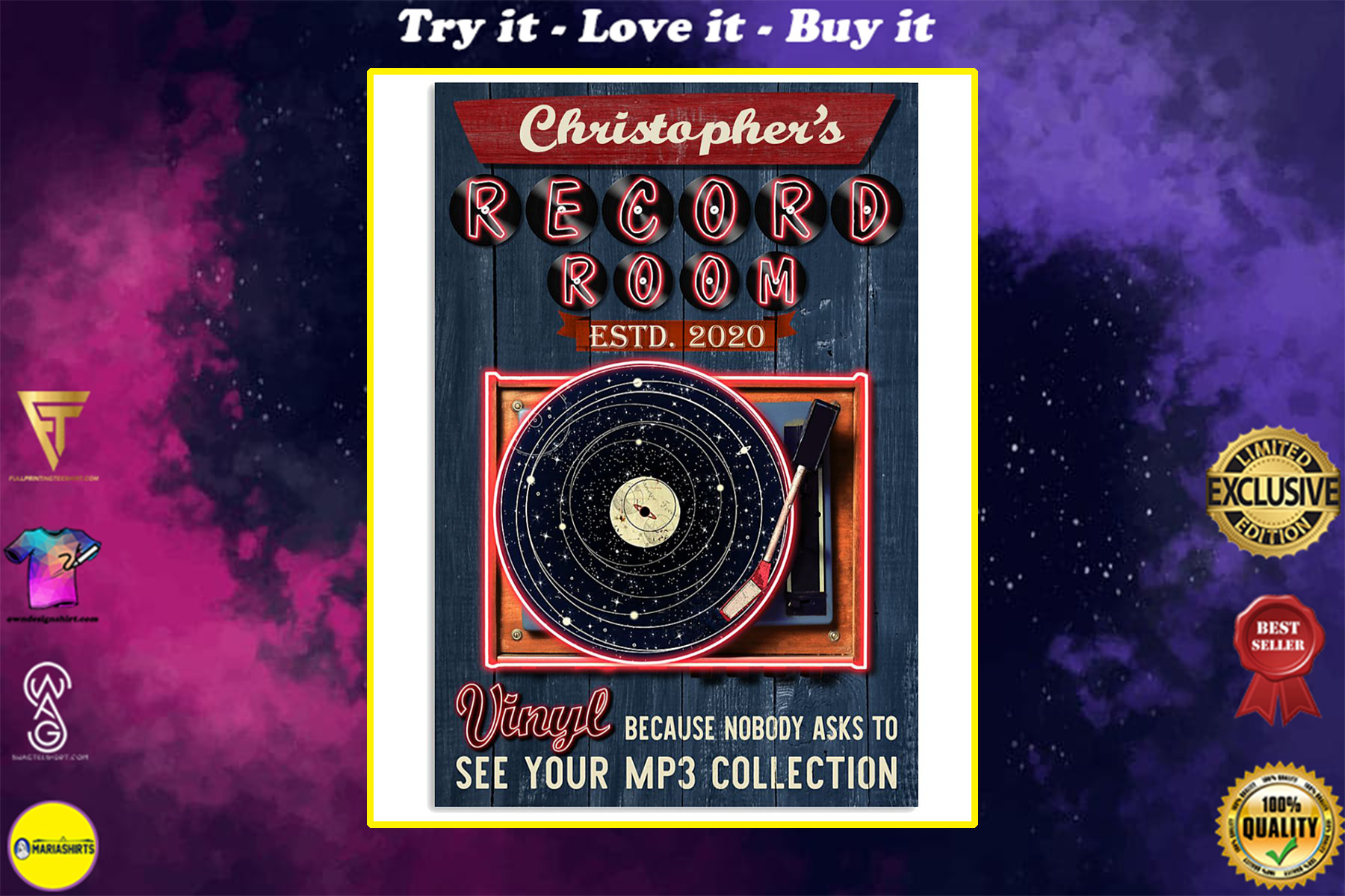 custom your name record room vinyl vintage poster