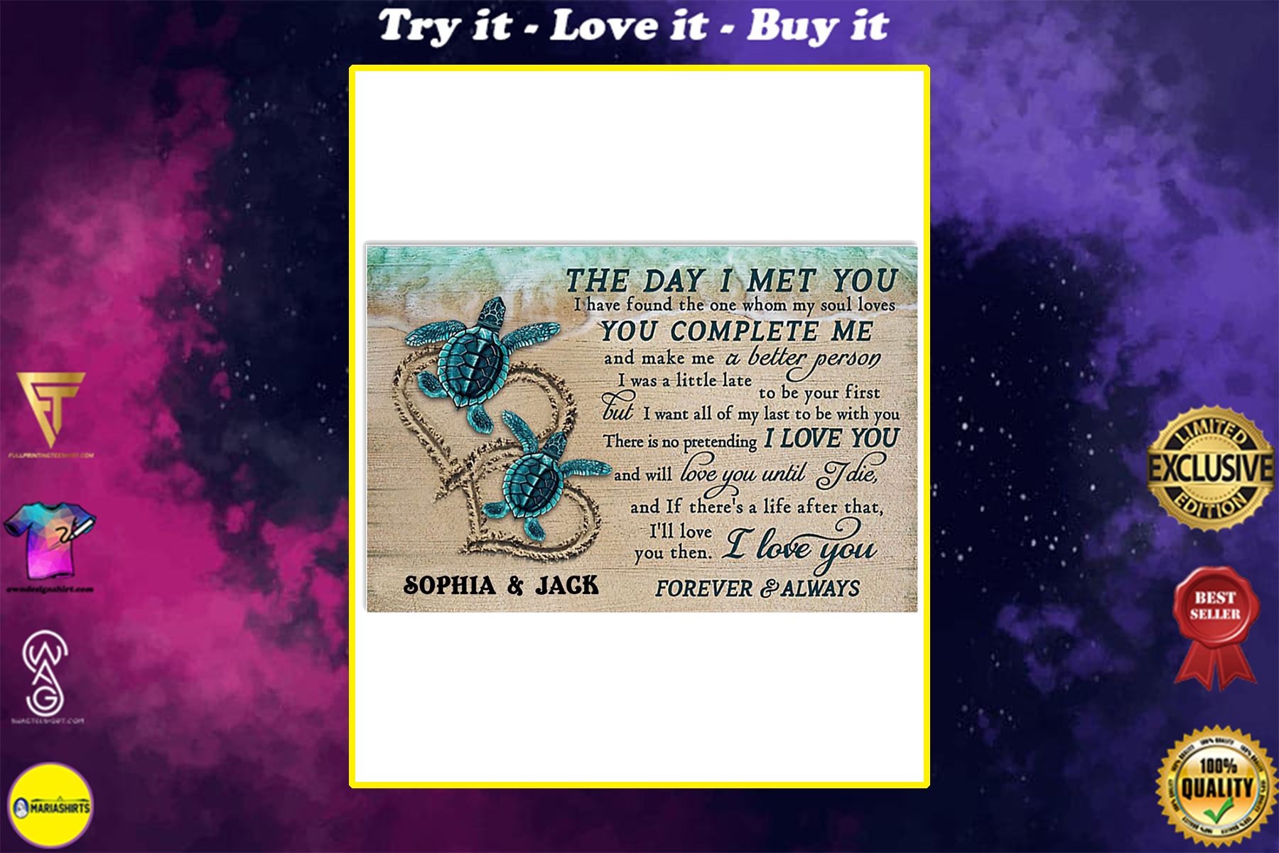 custom your name sea turtle the day i met you i love you poster