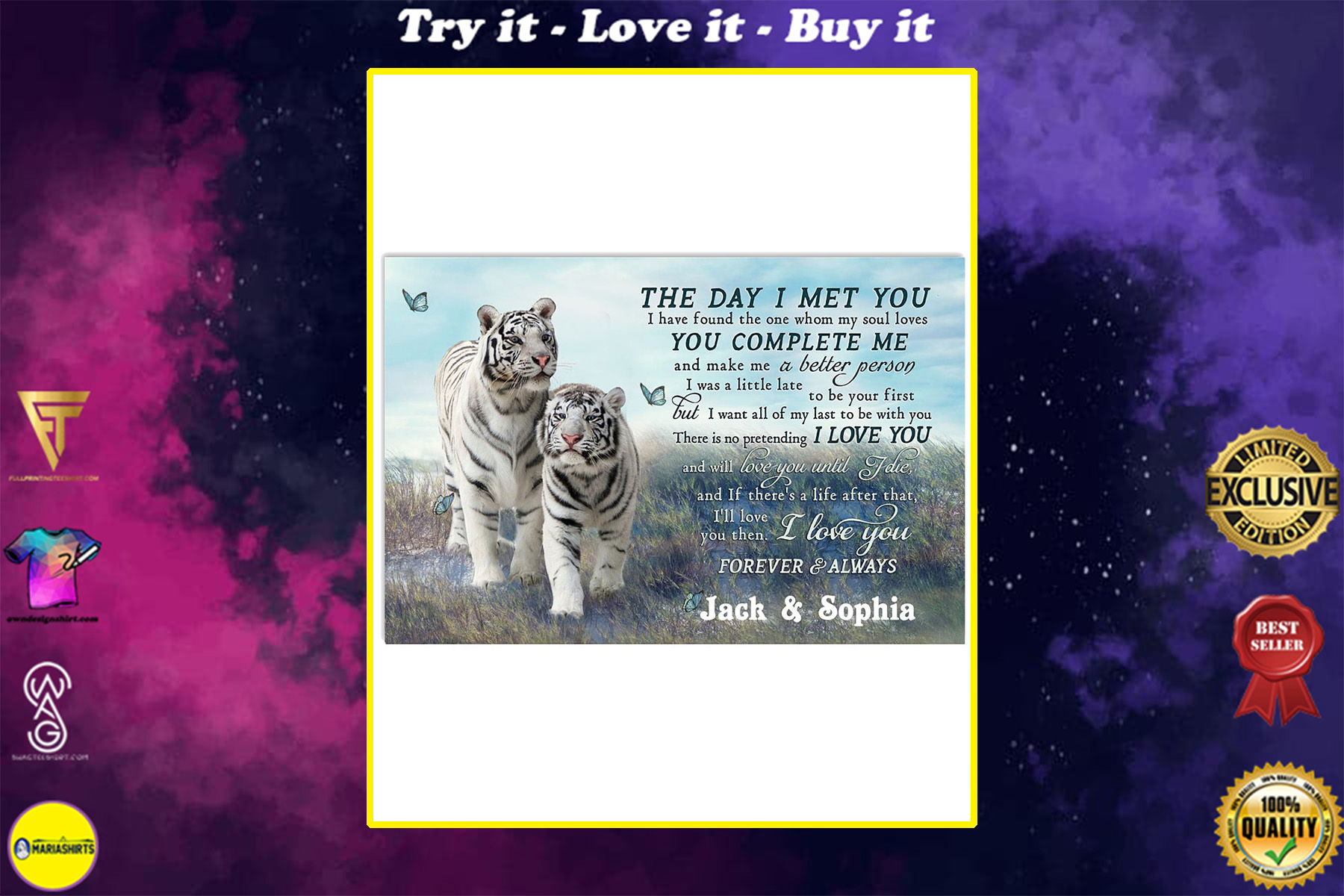 custom your name tiger couple the day i met you i love you poster