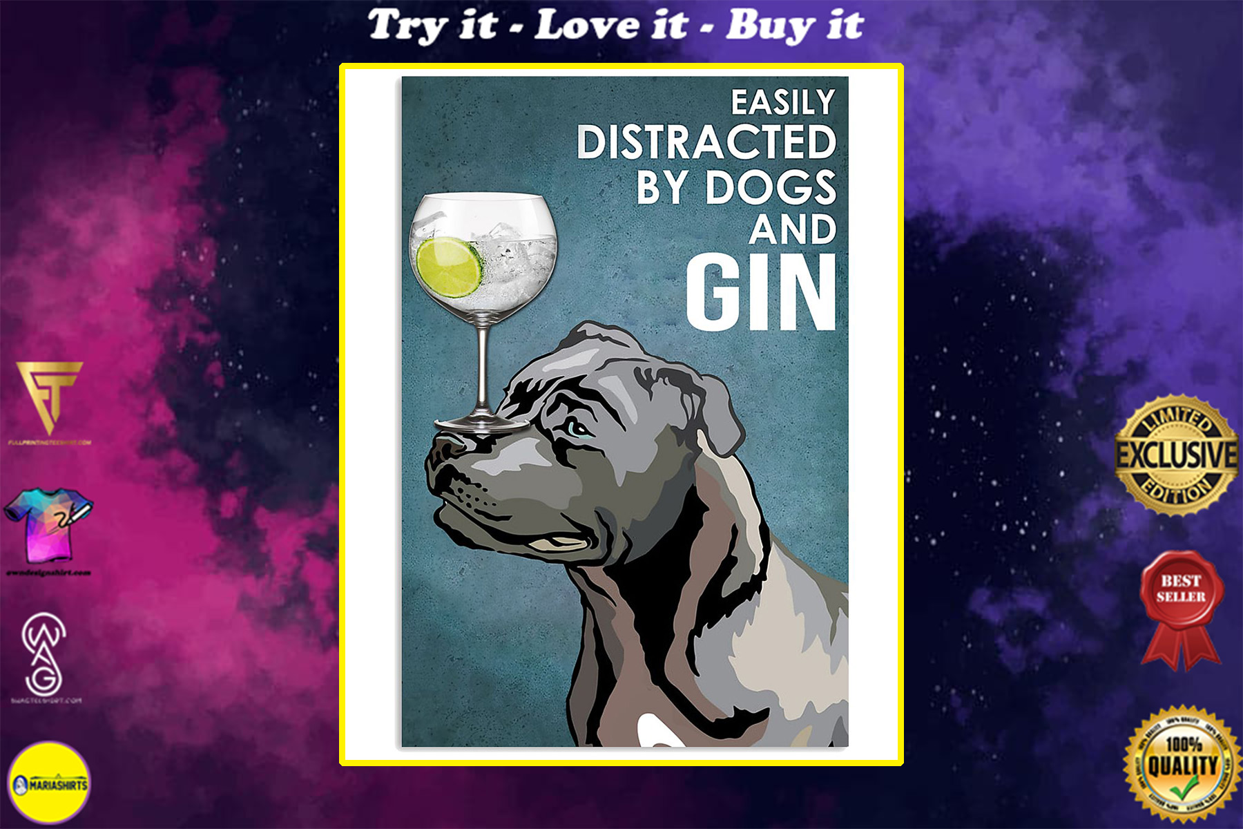 dog blue staffy easily distracted by dogs and gin poster