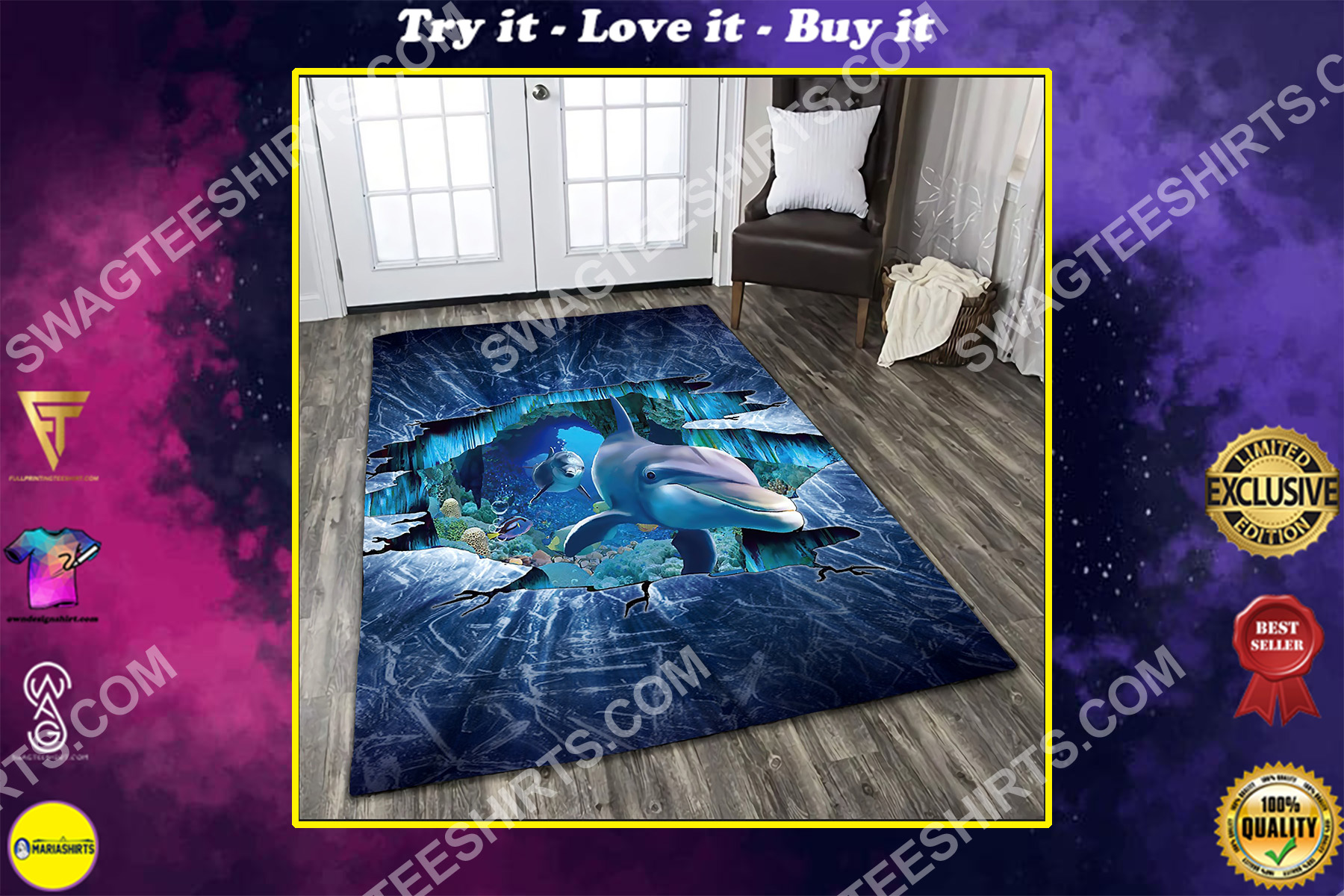 dolphin lovers art all over printed rug