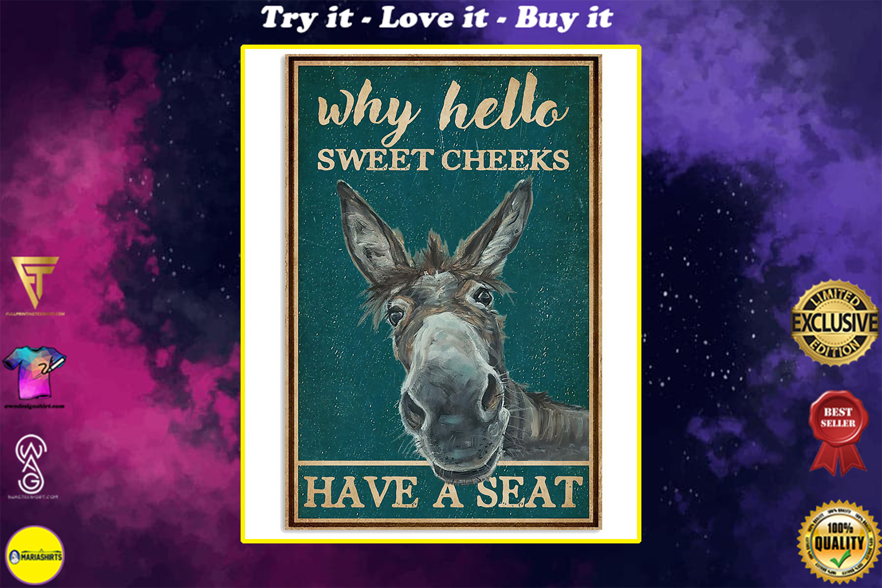 donkey why hello sweet cheeks have a seat vintage poster
