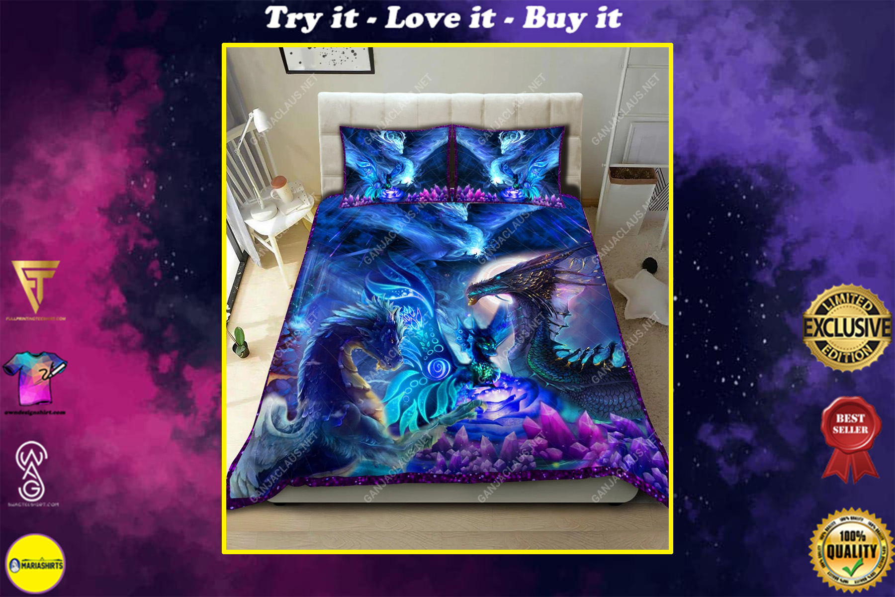 dragon night full printing bedding set