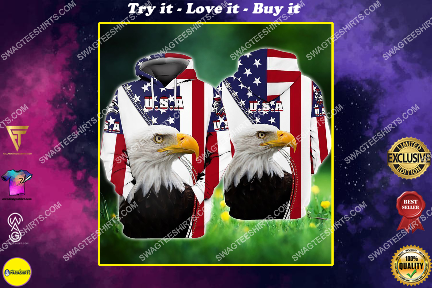 eagle with american flag happy 4th of july full print shirt