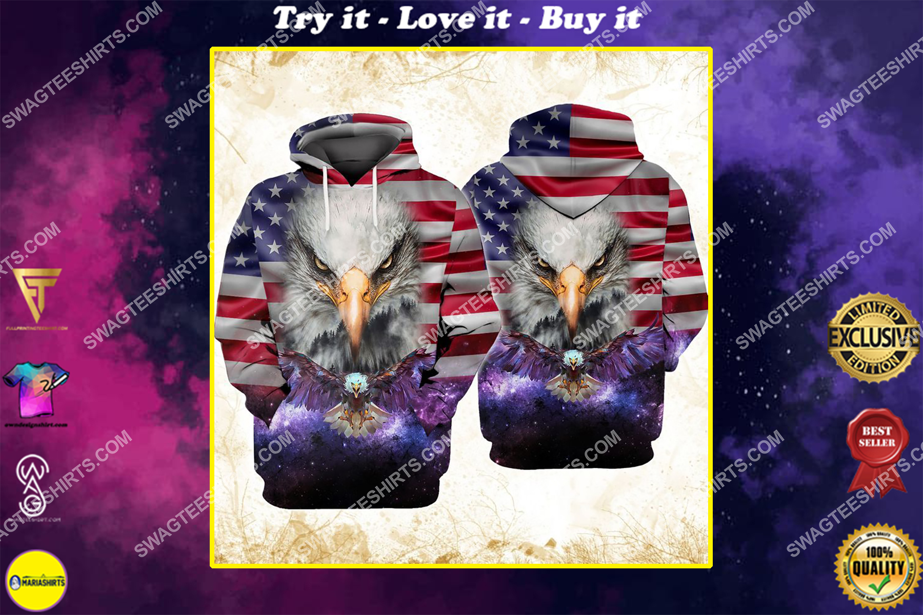 eagle with american flag happy independence day full print shirt