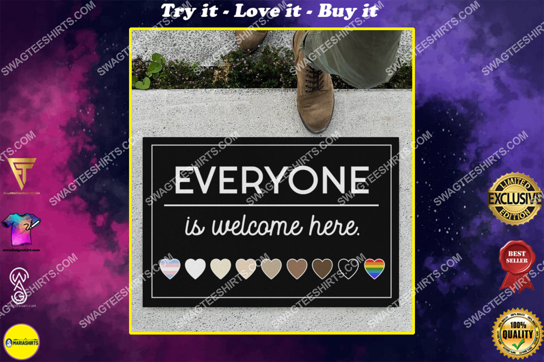 everyone is welcome here black and proud lgbt full print doormat