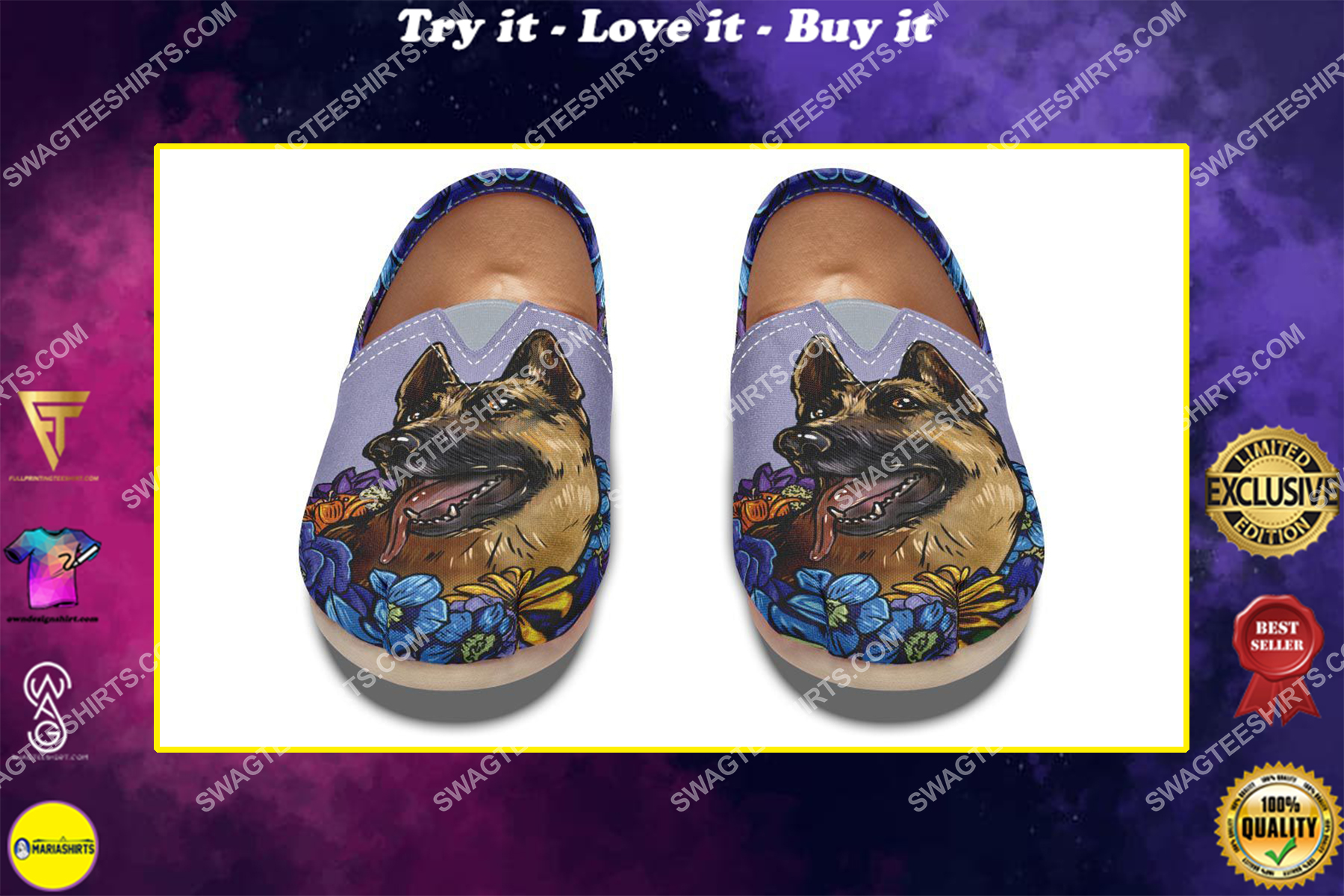 floral german shepherd dogs lover all over printed toms shoes