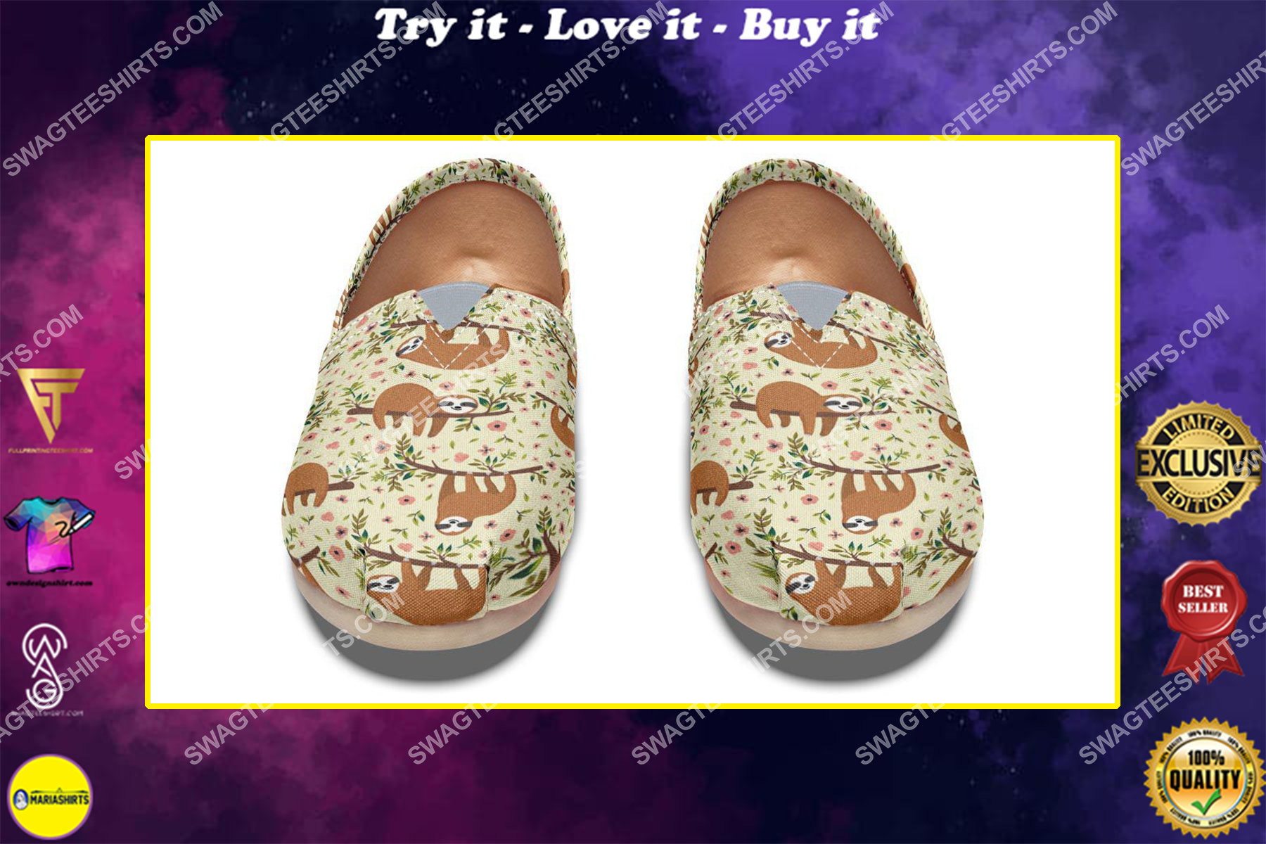 floral sloth vintage all over printed toms shoes