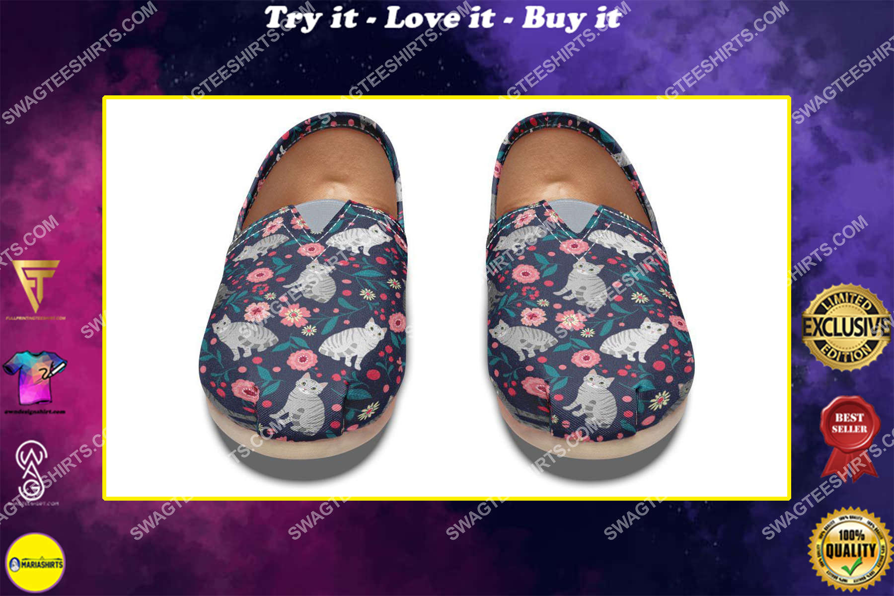 flower and american shorthair cats lover all over printed toms shoes