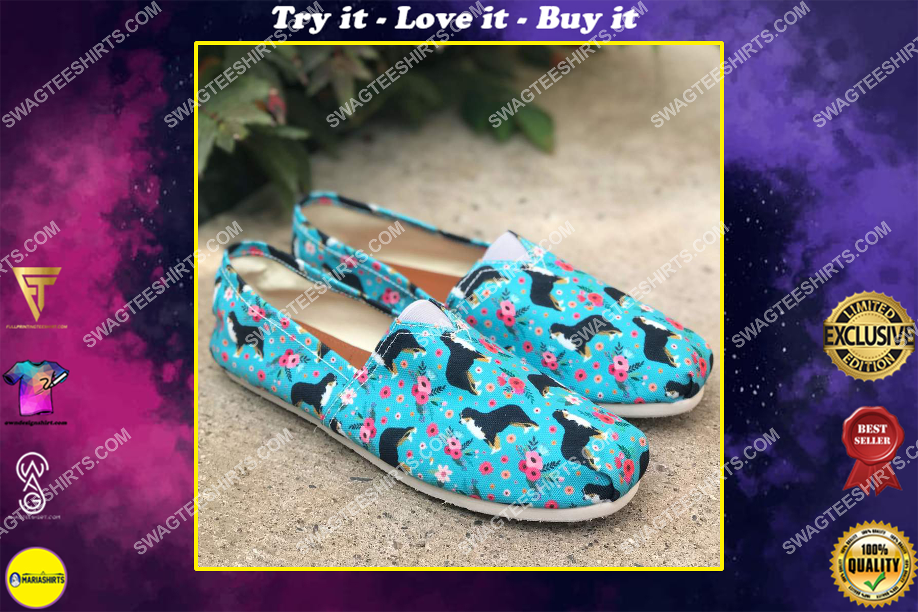 flower and bernese mountain dogs lover all over printed toms shoes